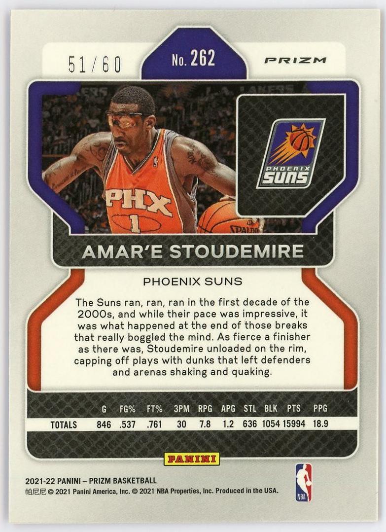 2021-22 Panini Prizm Amare Stoudemire 阿玛雷斯塔德迈尔 pz 60编 橙波纹折 折射 太阳 小斯 color match 卡品如图 0MJ9