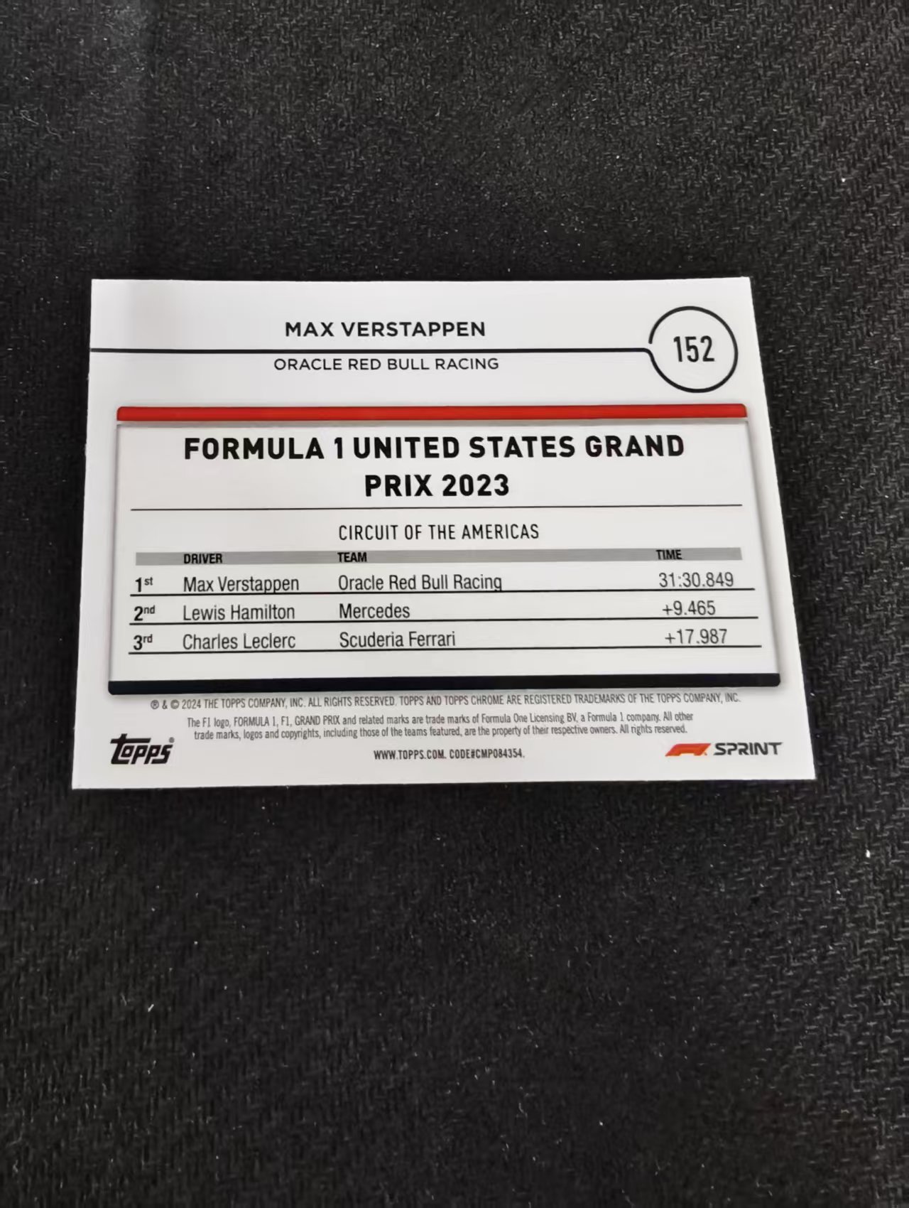 2024 Topps Chrome F1 Max Verstappen 维斯塔潘 红牛 划痕 边角瑕疵 #152
