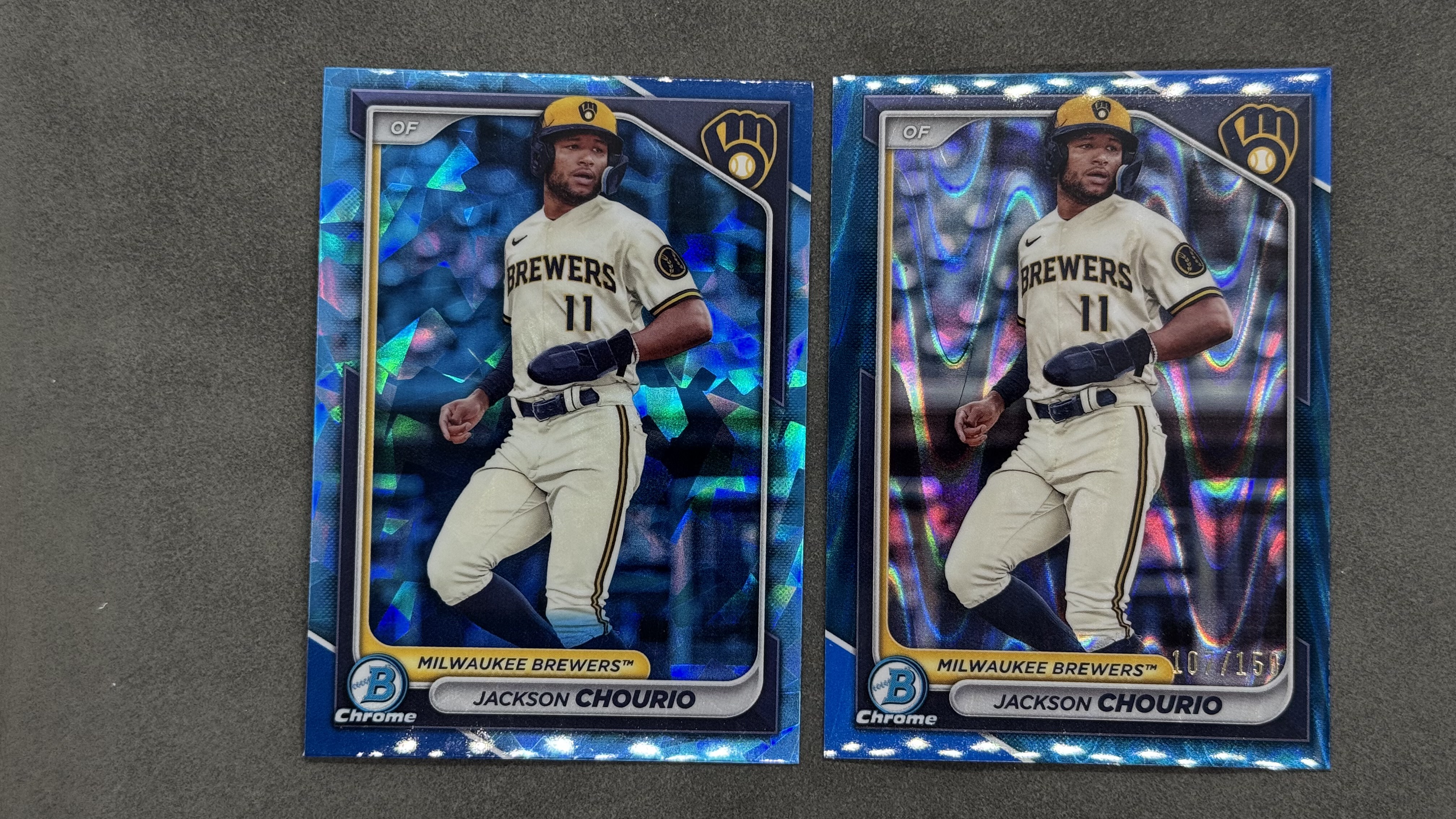 2024 Topps Chrome Jackson Chourio RC 酿酒人队 杰克逊 乔里奥 新秀 蓝宝石 折射 限量/150编 超级新秀 潜力无限 未来可期 实卡好看 凑套收藏必备 一图打包