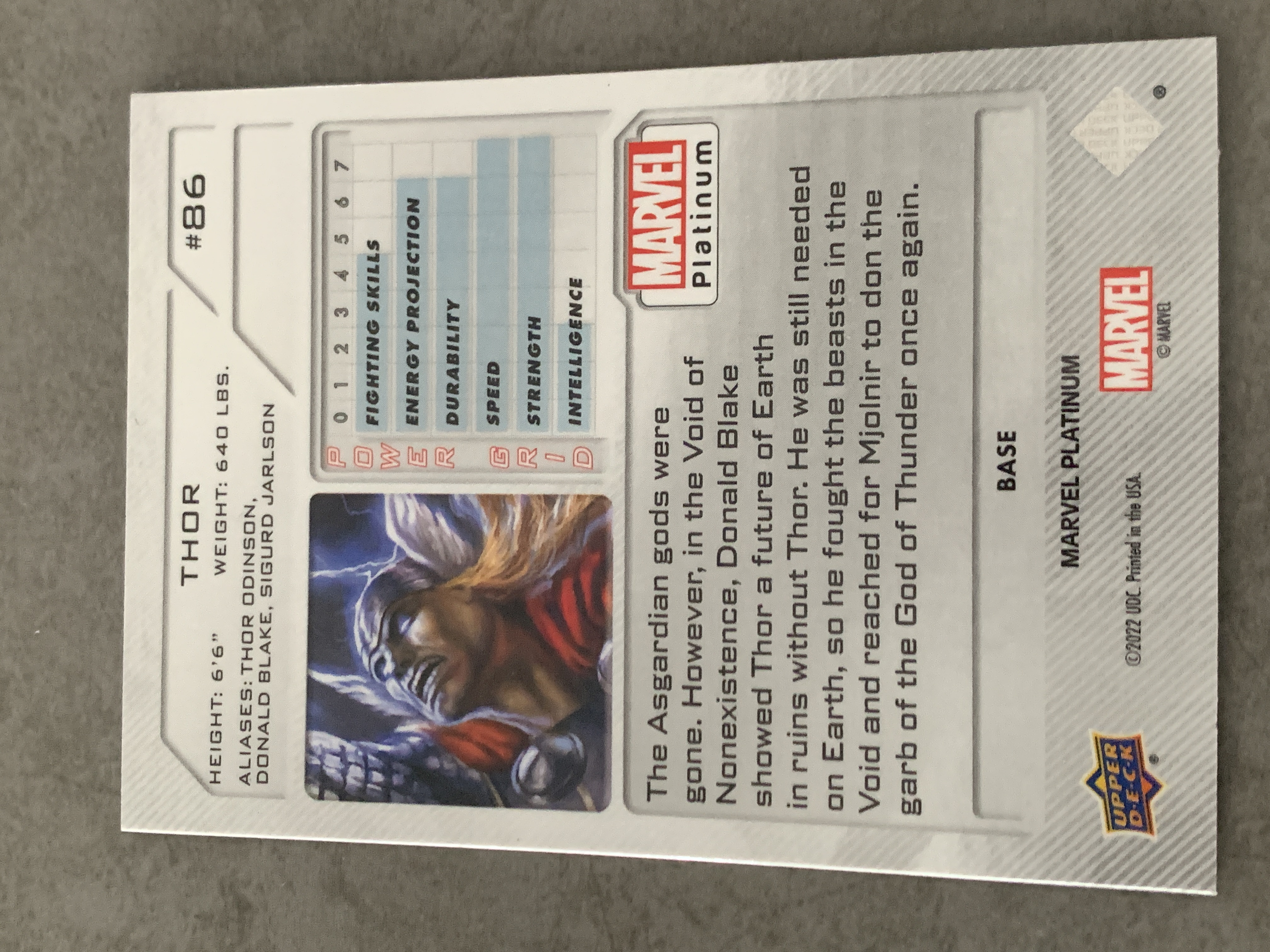 (A8) 2022 UPPER DECK 漫威 BASE 雷神托尔 实卡好看 收藏凑套必备 卡品如图 !!!