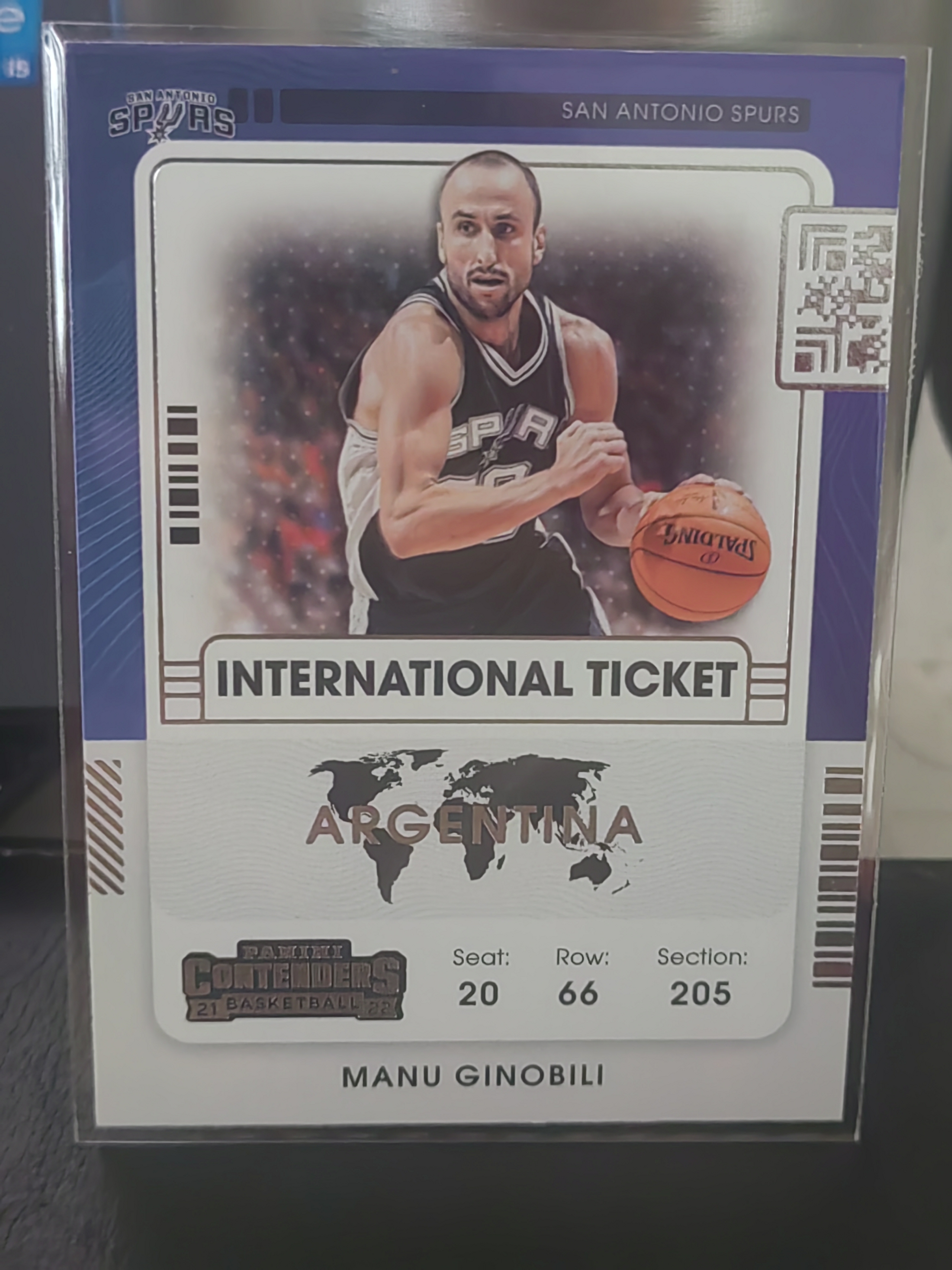 2021-22 Panini Contenders Manu Ginobili 球票 马努 吉诺比利 妖刀 马刺 阿根廷 INTERNATIONAL TICKET 篮 白边白角 不保卡品 卡品如图