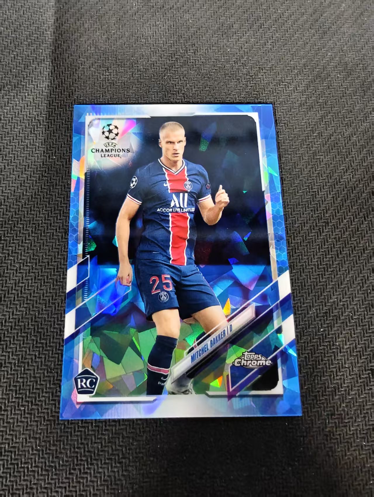 【可合并,不累计】2021 Topps Chrome Mitchel Bakker 欧冠 蓝宝石 巴克尔 大巴黎 RC 新秀 蓝碎冰 #51 划痕 边角瑕疵