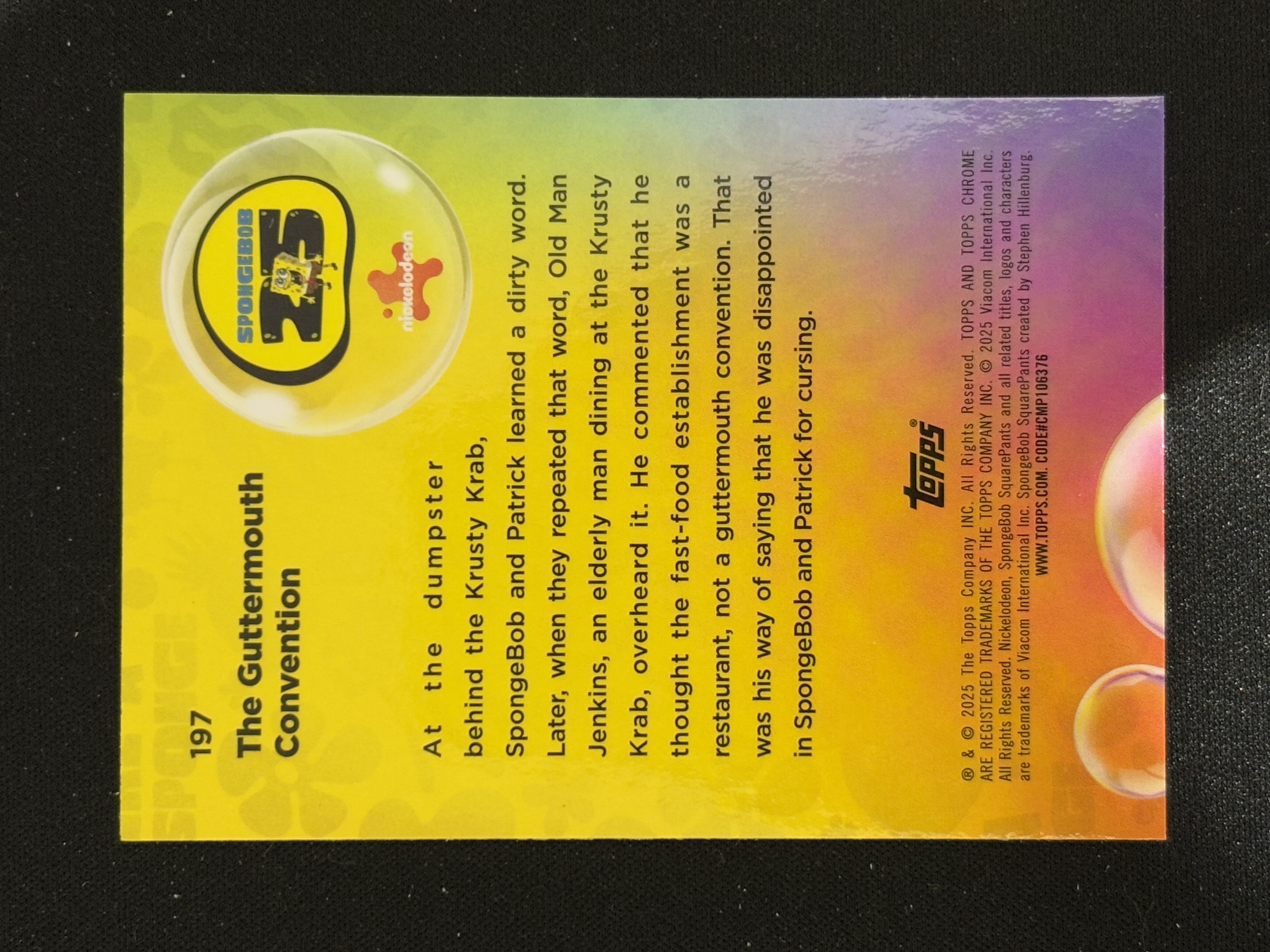 2025 Topps SpongeBob SquarePants Guttermouth Convention Chrome 海绵宝宝25周年蓝宝石 粗口大会 绿碎冰折 08/99编 - coke