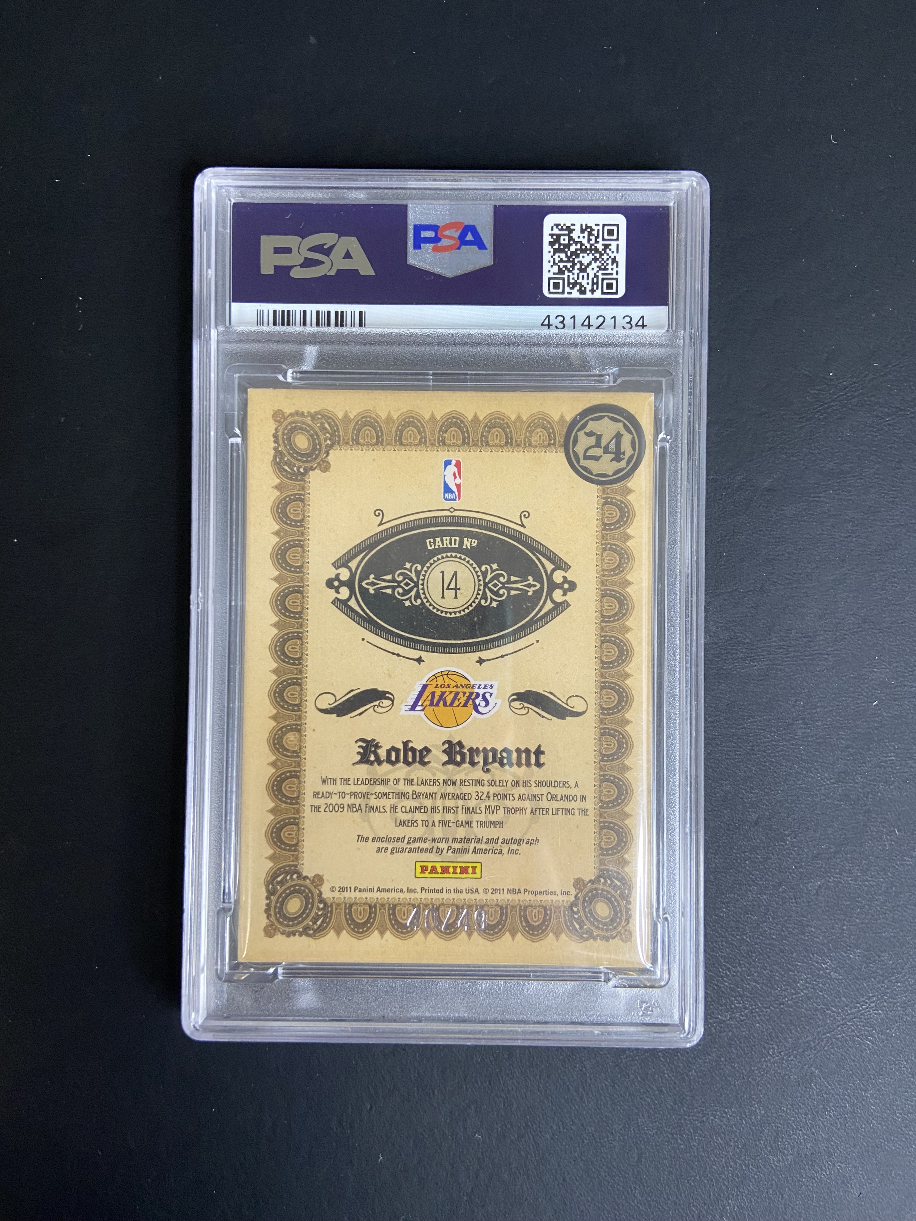 2010 Panini Gold Standard Kobe Bryant 【肥猫代卖】金砖元年 湖人 科比 布莱恩特 签字 卡签 捧杯 双奖杯 球衣切割 第四座总冠军+FMVP PSA10 49编