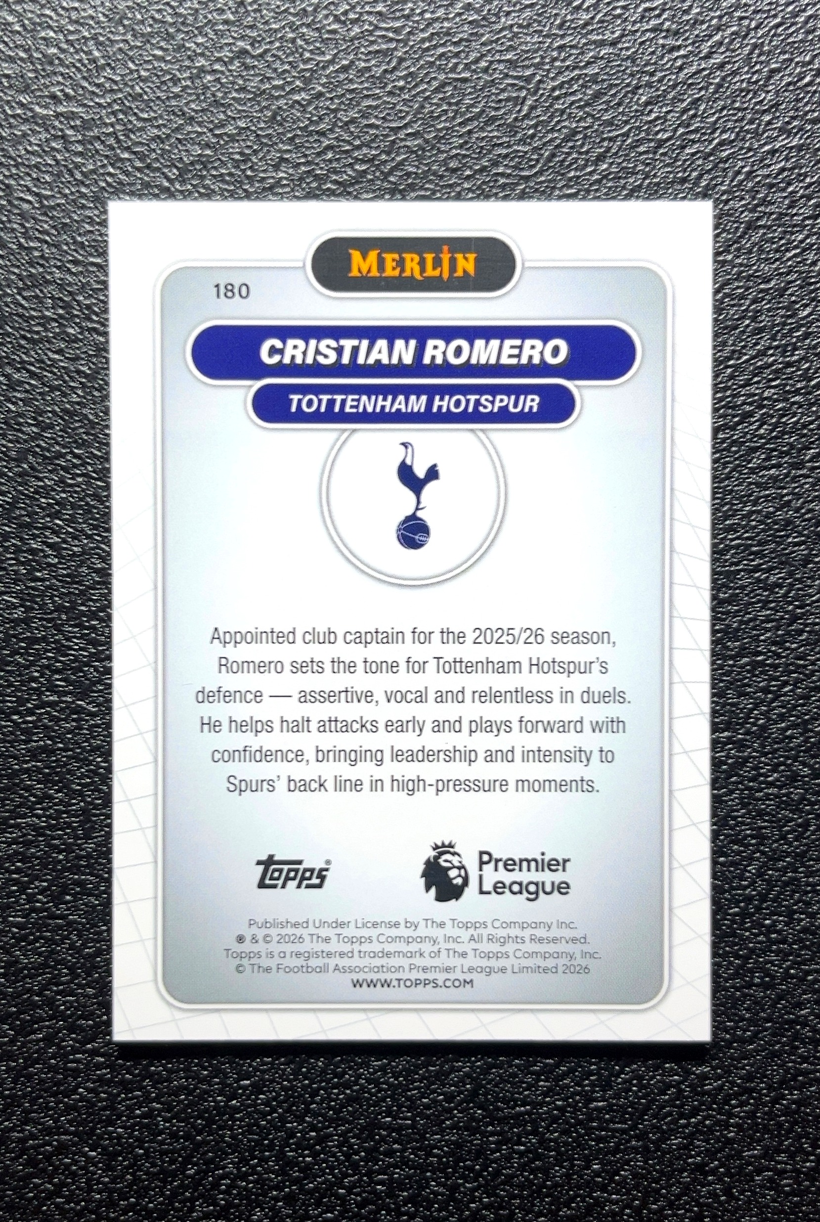 【小白1%代卖】2026 Topps Merlin Cristian Romero 克里斯蒂安·罗梅罗 银mojo折 折射 卡品如图 高价值 #180 Tottenham Hotspur 0802