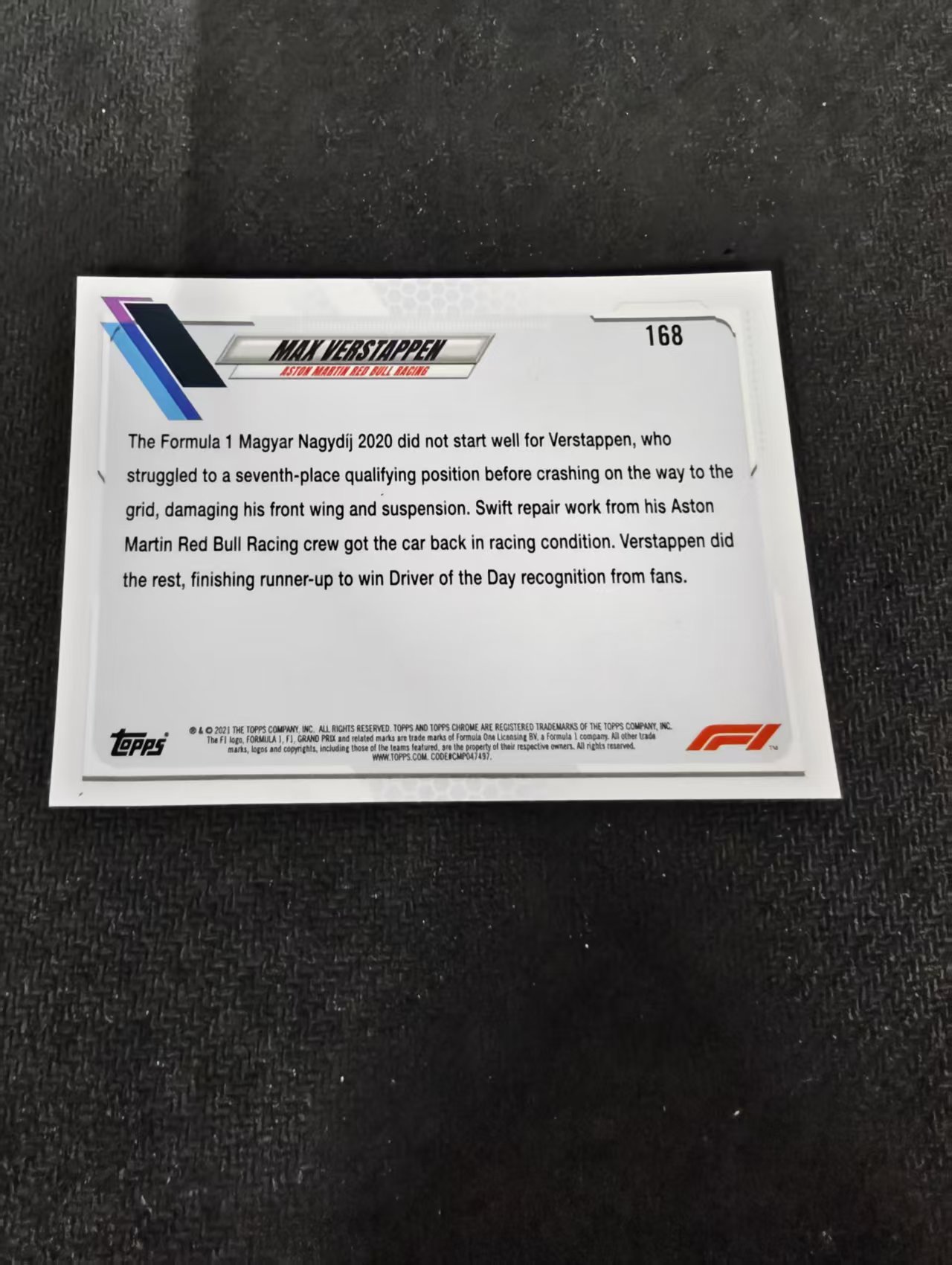 2021 Topps Chrome Max Verstappen F1 维斯塔潘 红牛 划痕 边角瑕疵 #168
