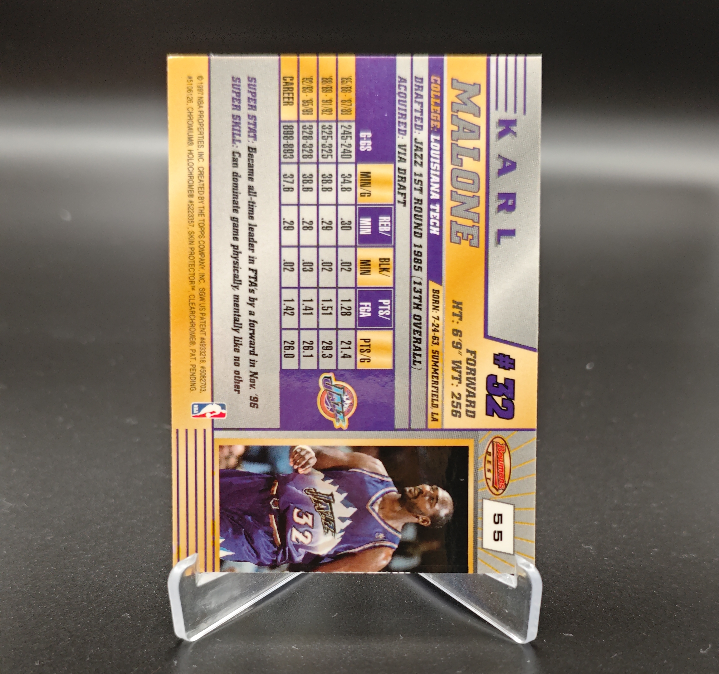 1997 Topps Bowman Karl Malone #55 卡尔马龙 邮差 犹他爵士 奥尼尔同框 卡品如图