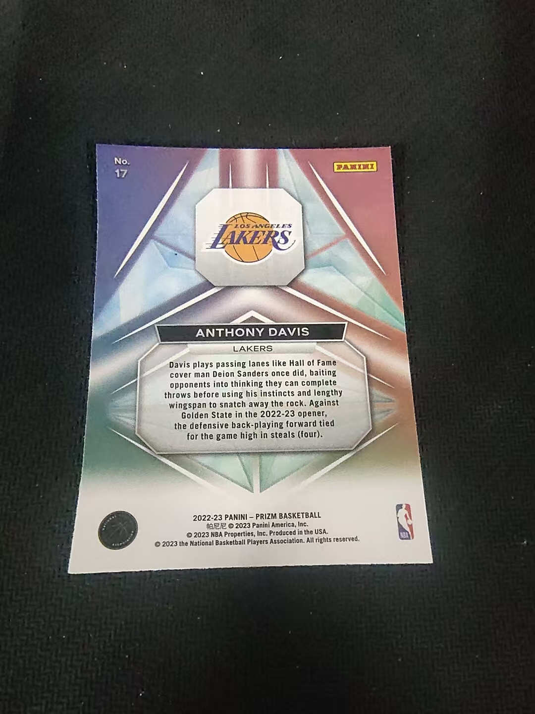 【可合并,不累计】2022-23 Panini Prizm Anthony Davis 安东尼 戴维斯 浓眉 AD 湖人 棱镜特卡 PZ 划痕 边角微瑕 介意勿拍 #17