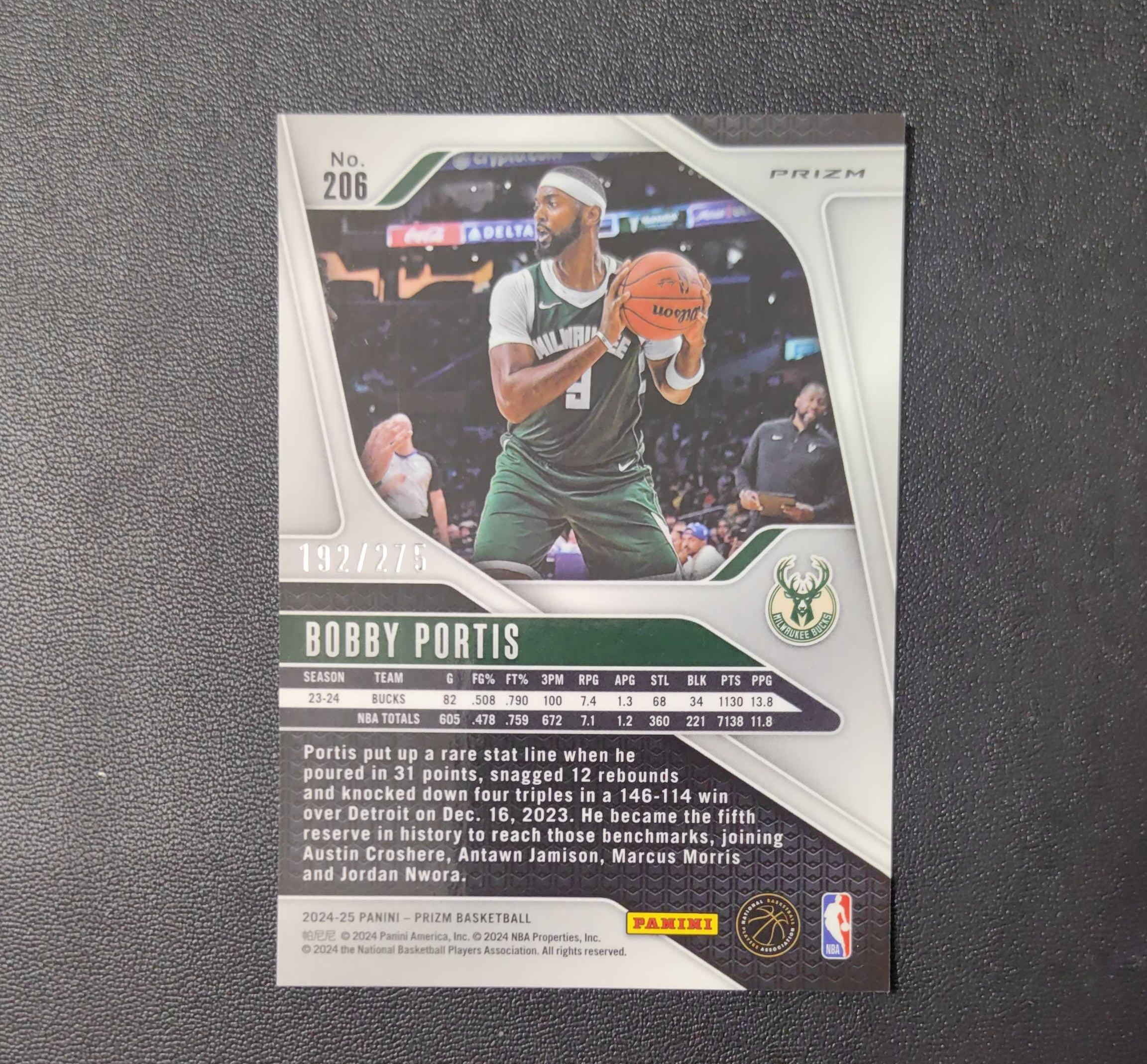 2024-25 帕尼尼 Prizm bobby portis 鲍比 波蒂斯 雄鹿 275编 白镭射折 东契奇 sga 库里 文班亚马 詹姆斯 湖人 勇士 马刺 第二张