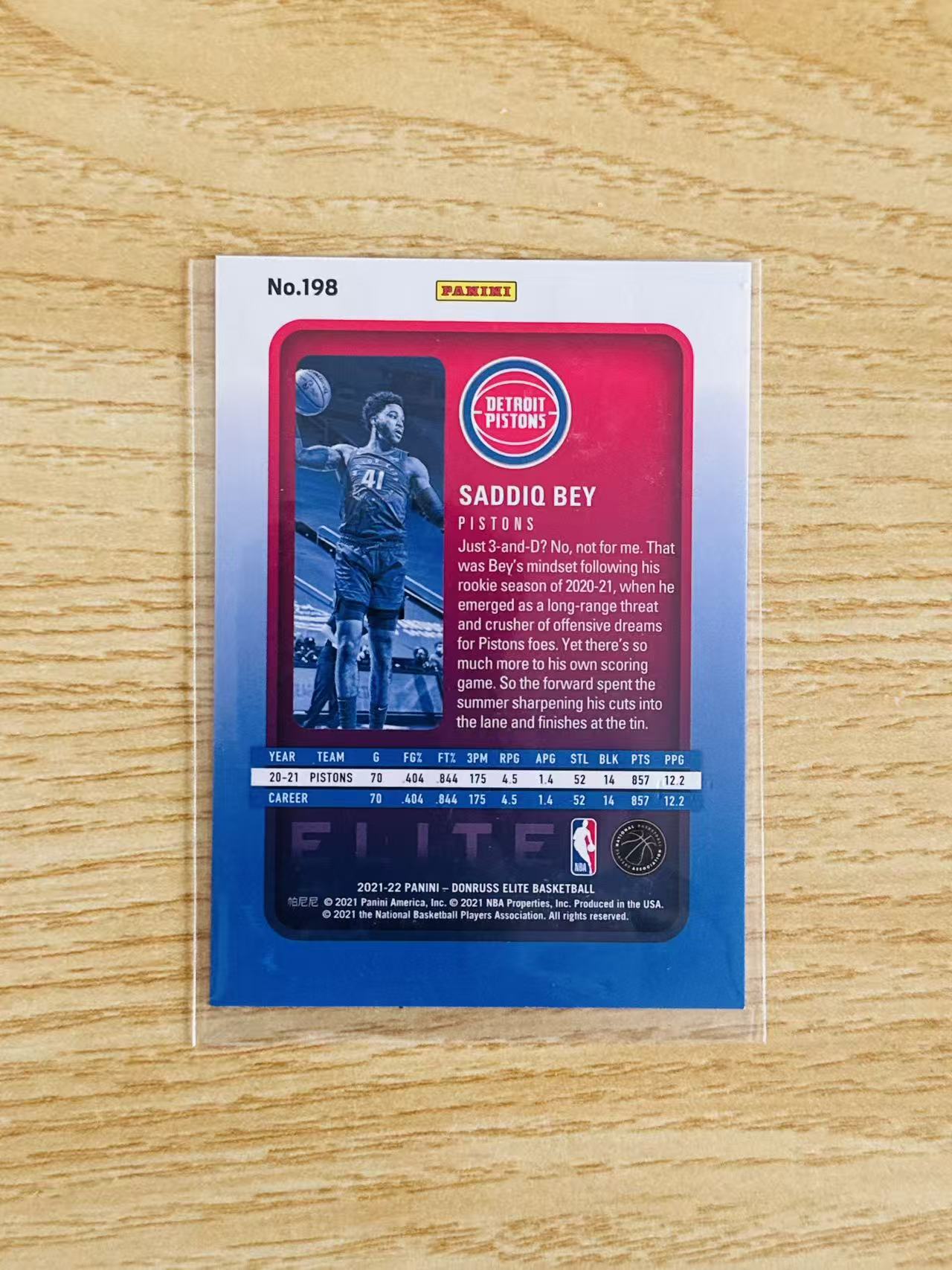 2021-22 Panini Donruss Saddiq Bey 杜蕾斯 精英 萨迪克 贝 蓝折 99编 活塞 收藏必备