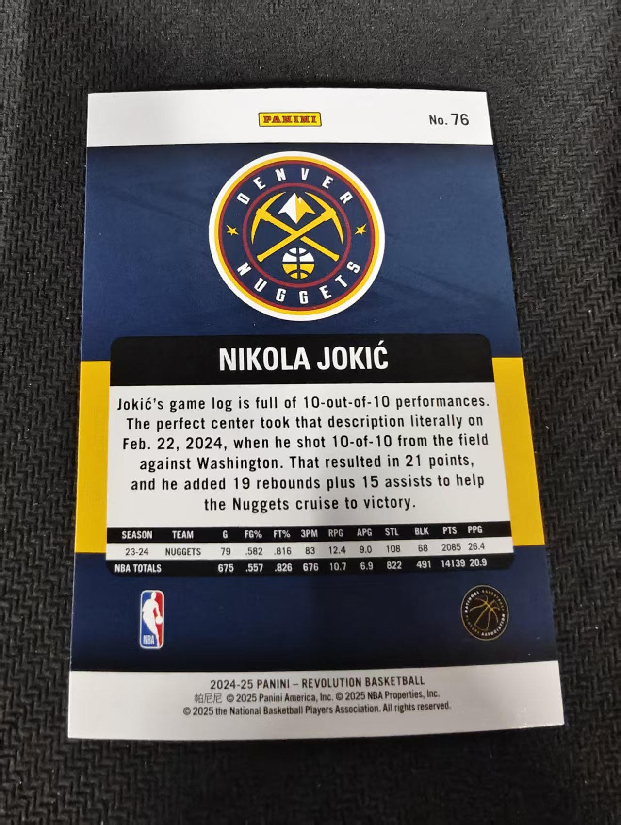 【可合并,不累计】2024-25 Panini Revolution Nikola Jokic 革命 掘金 尼古拉约基奇 约老师 折射 边角瑕疵 #76