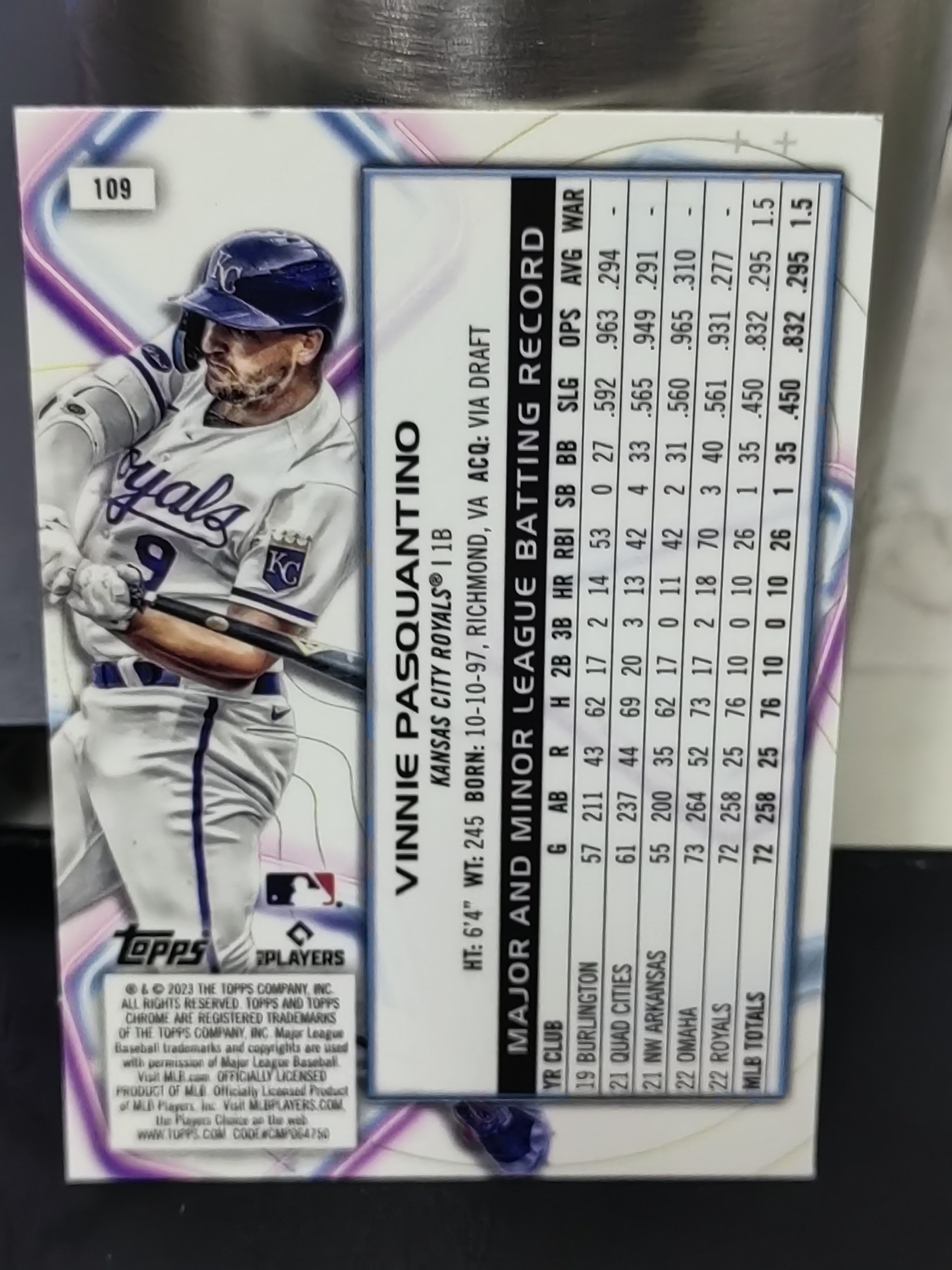 2023 Topps Cosmic Chrome Vinnie Pasquantino RC Topps MLB 新秀 维尼 帕斯昆蒂诺 堪萨斯城皇家 篮 白边白角 不保卡品 卡品如图