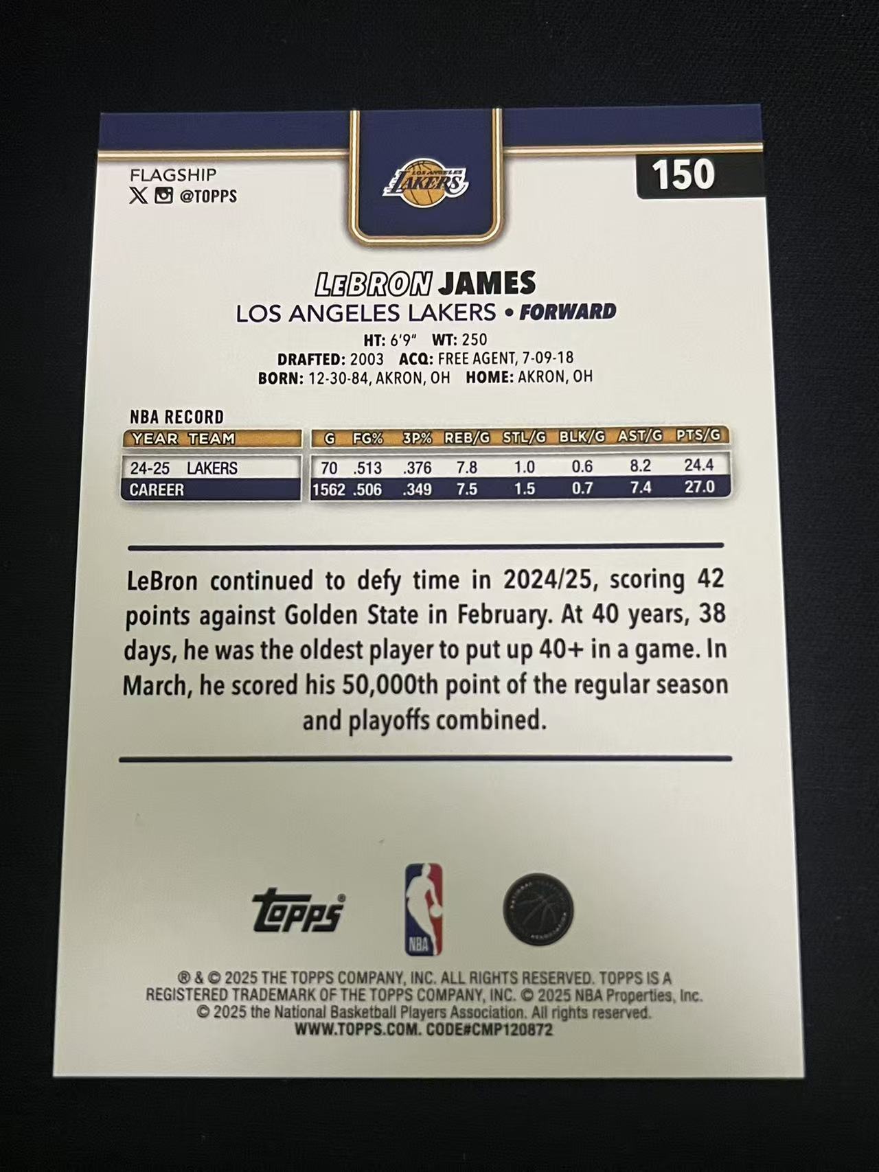 2025 Topps Flagship LeBron James 湖人 LBJ 勒布朗-詹姆斯 金折 36/50编