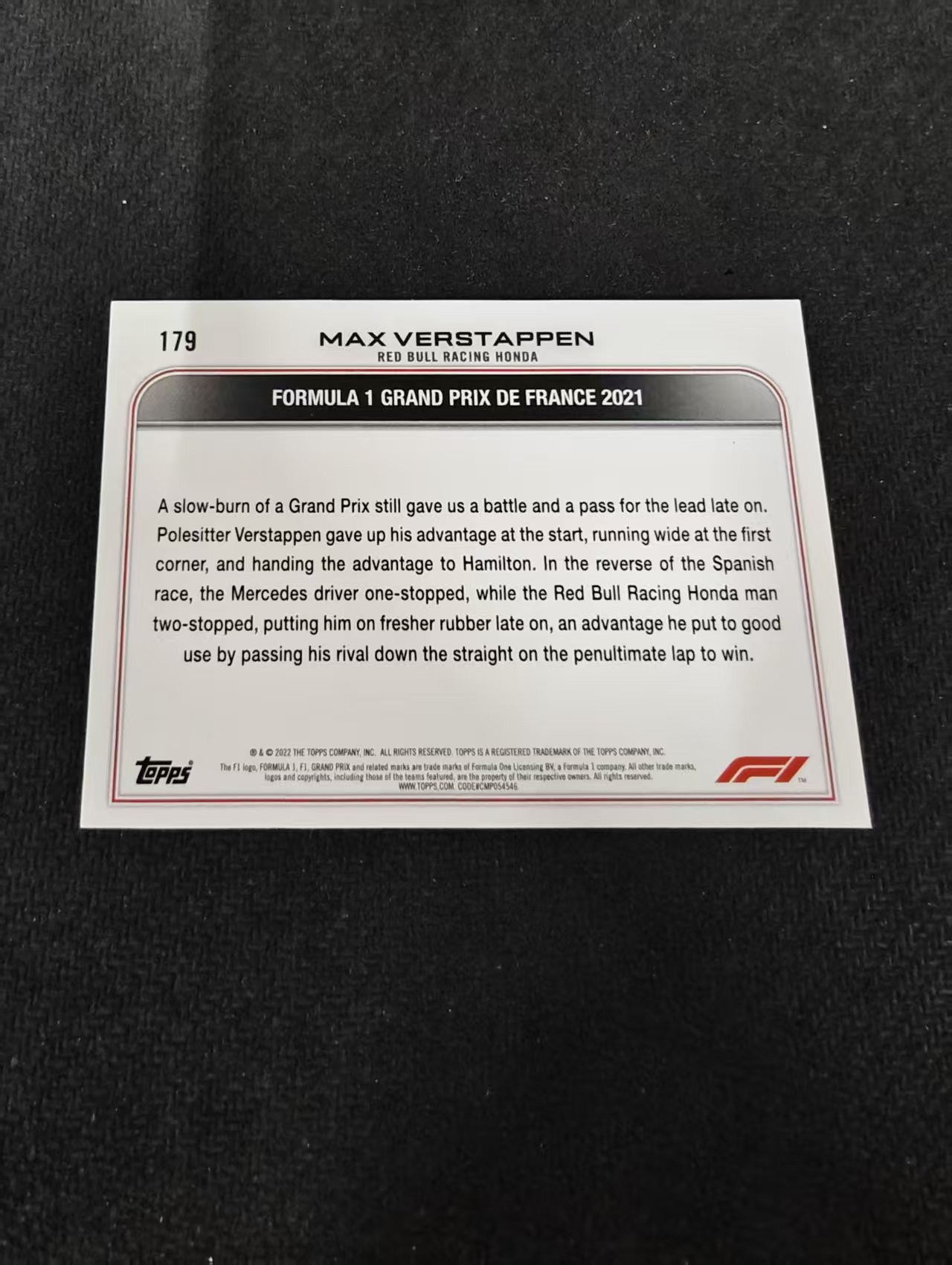 2022 Topps Chrome F1 Max Verstappen 维斯塔潘 红牛 划痕 边角瑕疵 @179