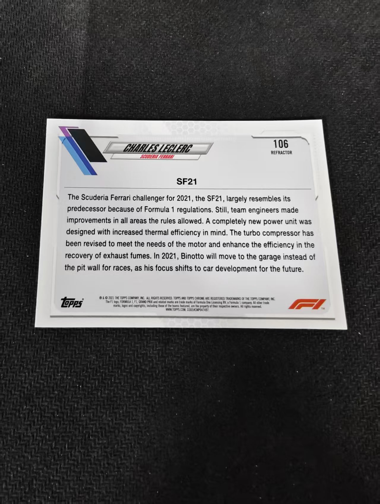 2021 Topps Chrome Charles Leclerc F1 法拉利 勒克莱尔 银折 划痕 边角瑕疵 #106