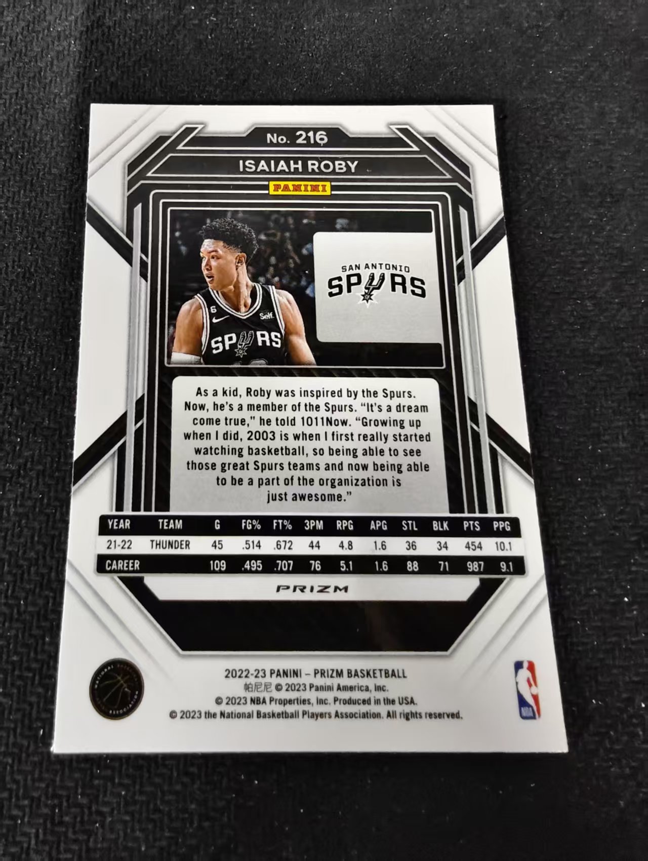 2022-23 Panini Prizm Isaiah Roby 以赛亚 罗比 马刺 红波纹 PZ 划痕 边角瑕疵 #216