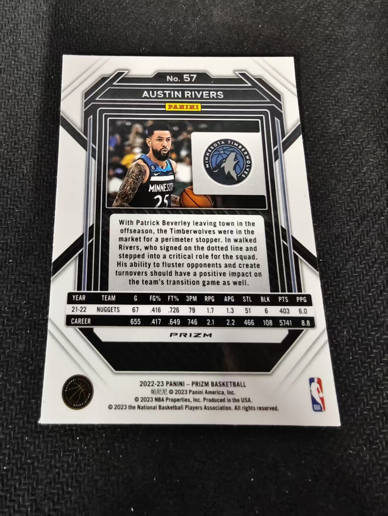 2022-23 Panini Prizm Austin Rivers 奥斯汀 里弗斯 森林狼 红波纹 PZ 划痕 边角瑕疵 #57