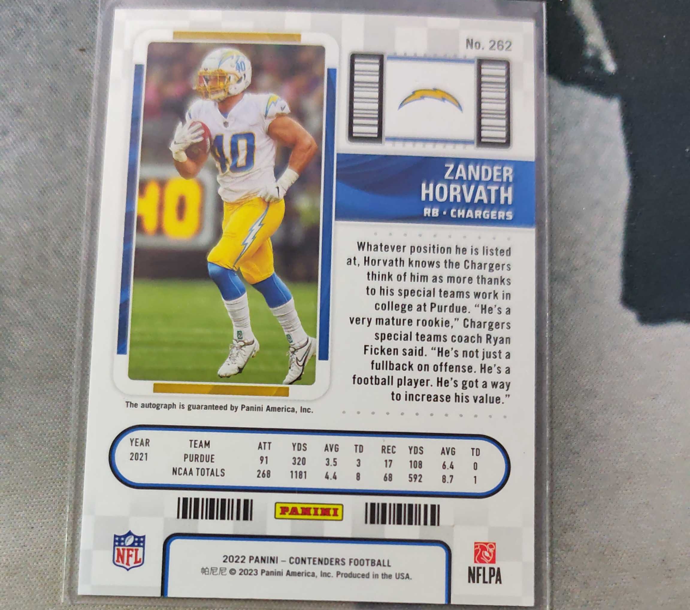 2022 Panini Contenders Zander horvath RC 不累计不到付!闪电 新秀 跑卫 球票签字 非常好看 收藏必备