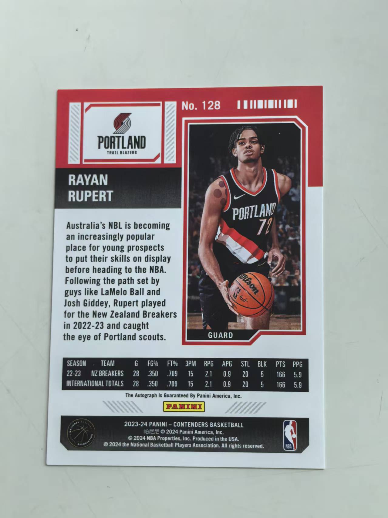 2023-24 Panini Contenders Rayan Rupert RC 新秀 #128 卡签 签名卡签字卡 开拓者 【黑魔苏】