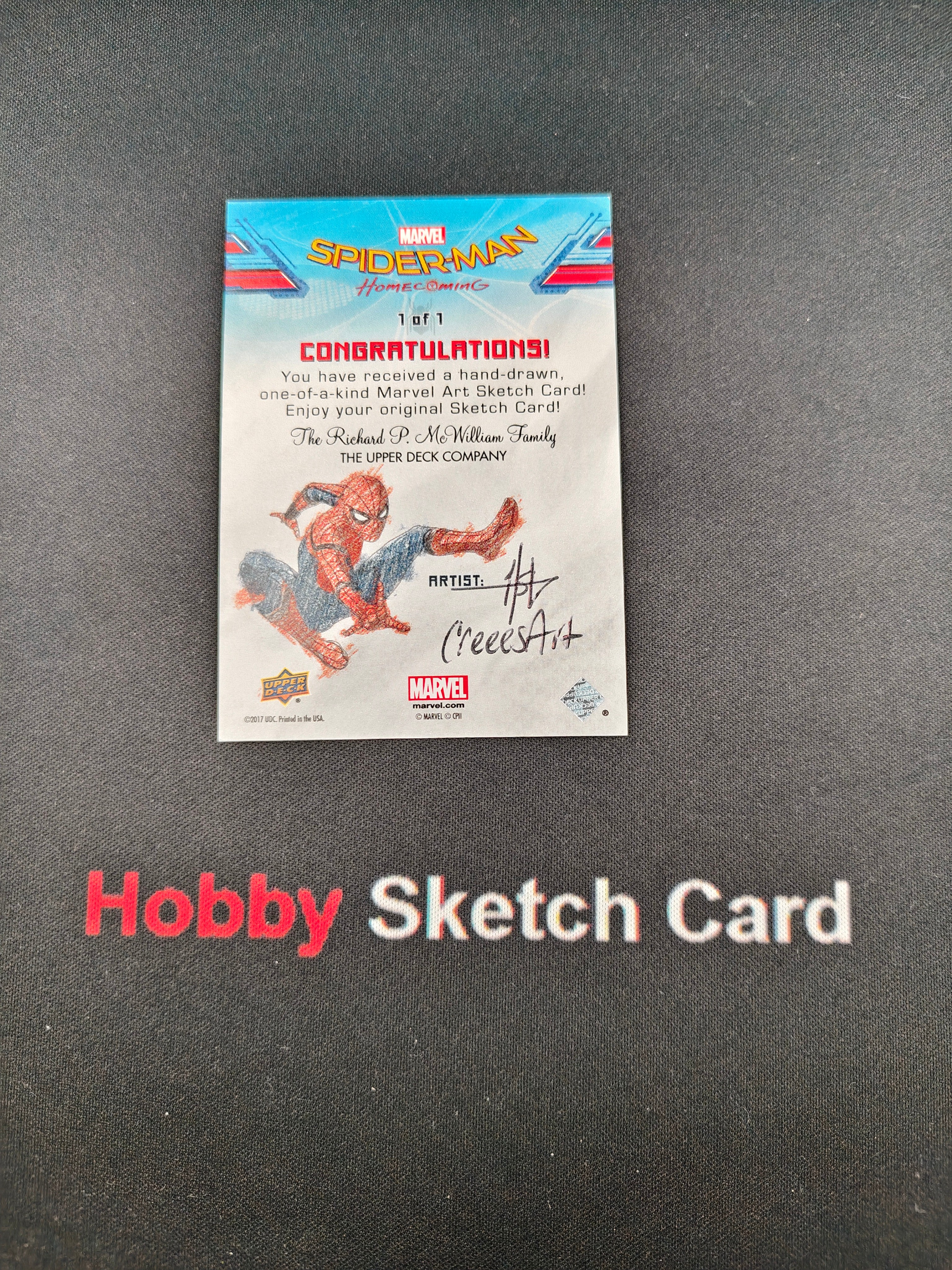 2017 Upper Deck Marvel (MCU) 黑豹 漫威 蜘蛛侠:英雄归来 黑豹 Black Panther 手绘卡 画师 见背面 签字 签名 1of1