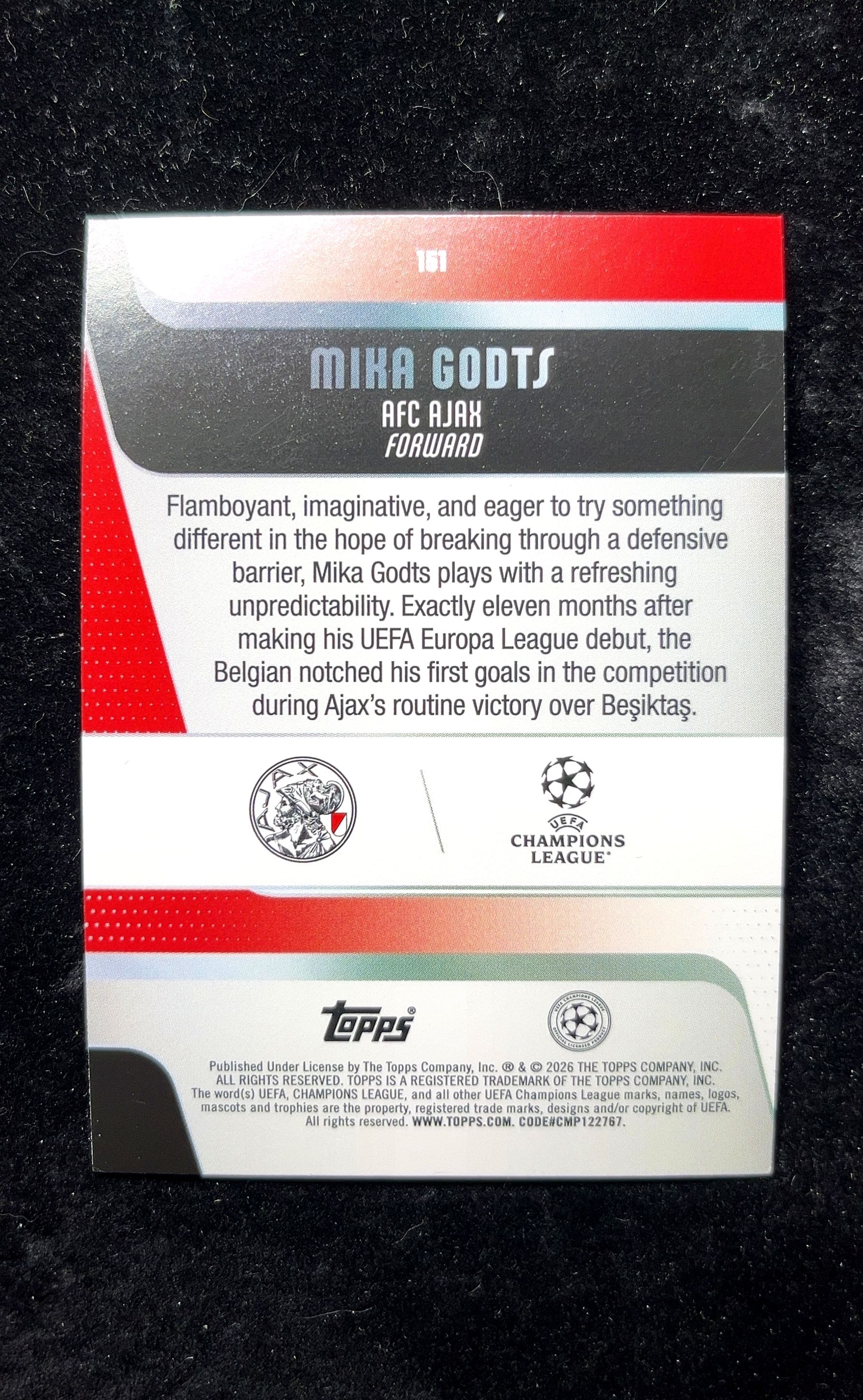 【小白1%代卖】2026 Topps FLUID Mika Godts 米卡·戈德茨 银圈圈折 折射 卡品如图 高价值 #161 AFC Ajax 阿贾克斯 0626