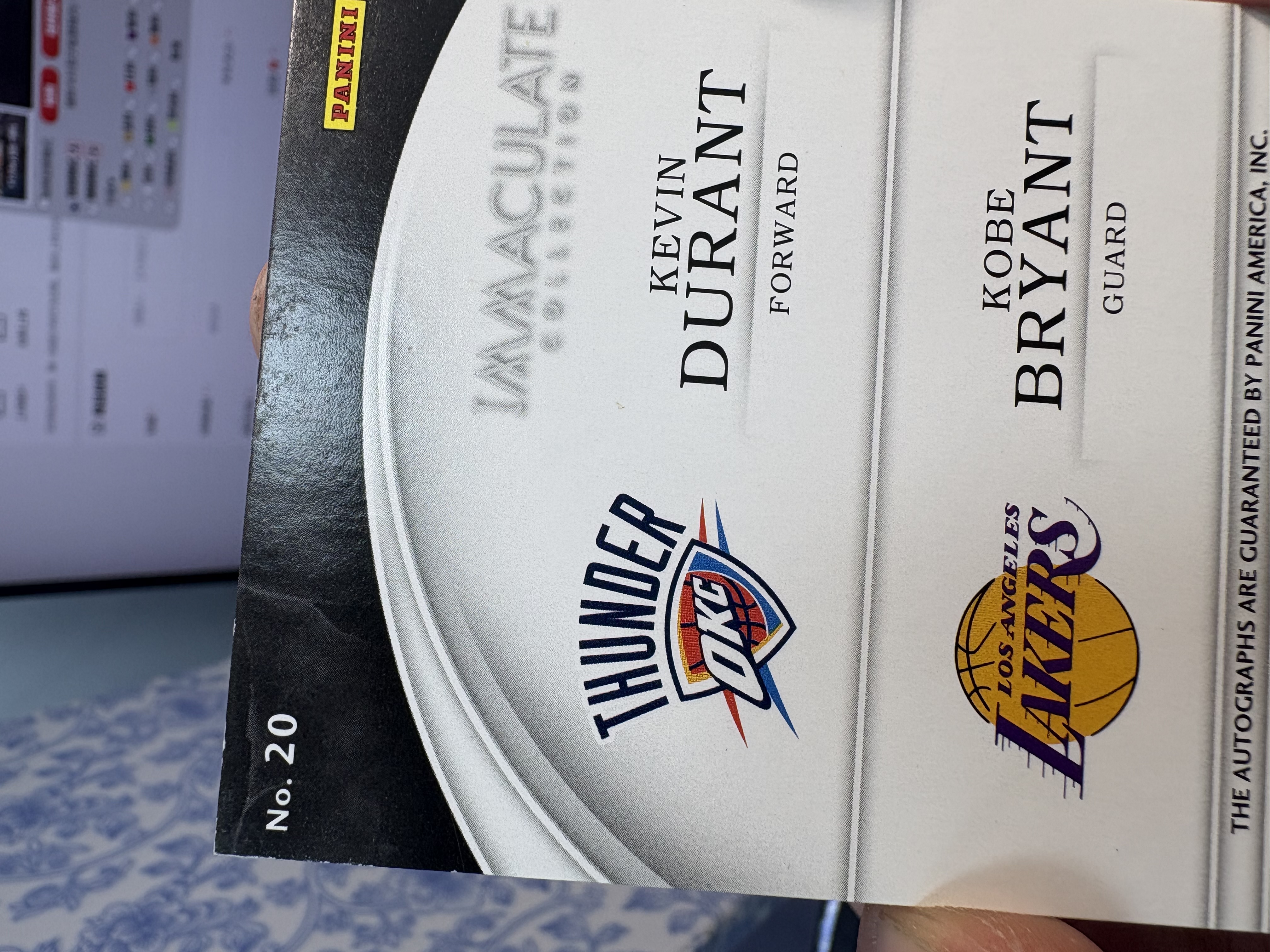【古都代拍精品】 2015-16 Panini Immaculate Kobe Bryant 湖人 科比 布莱恩特 雷霆 Kevin Durant 凯文 杜兰特 49编 镜面 双签 卡签 签字 微瑕如图 得分王双签 值得收藏#61 #HY