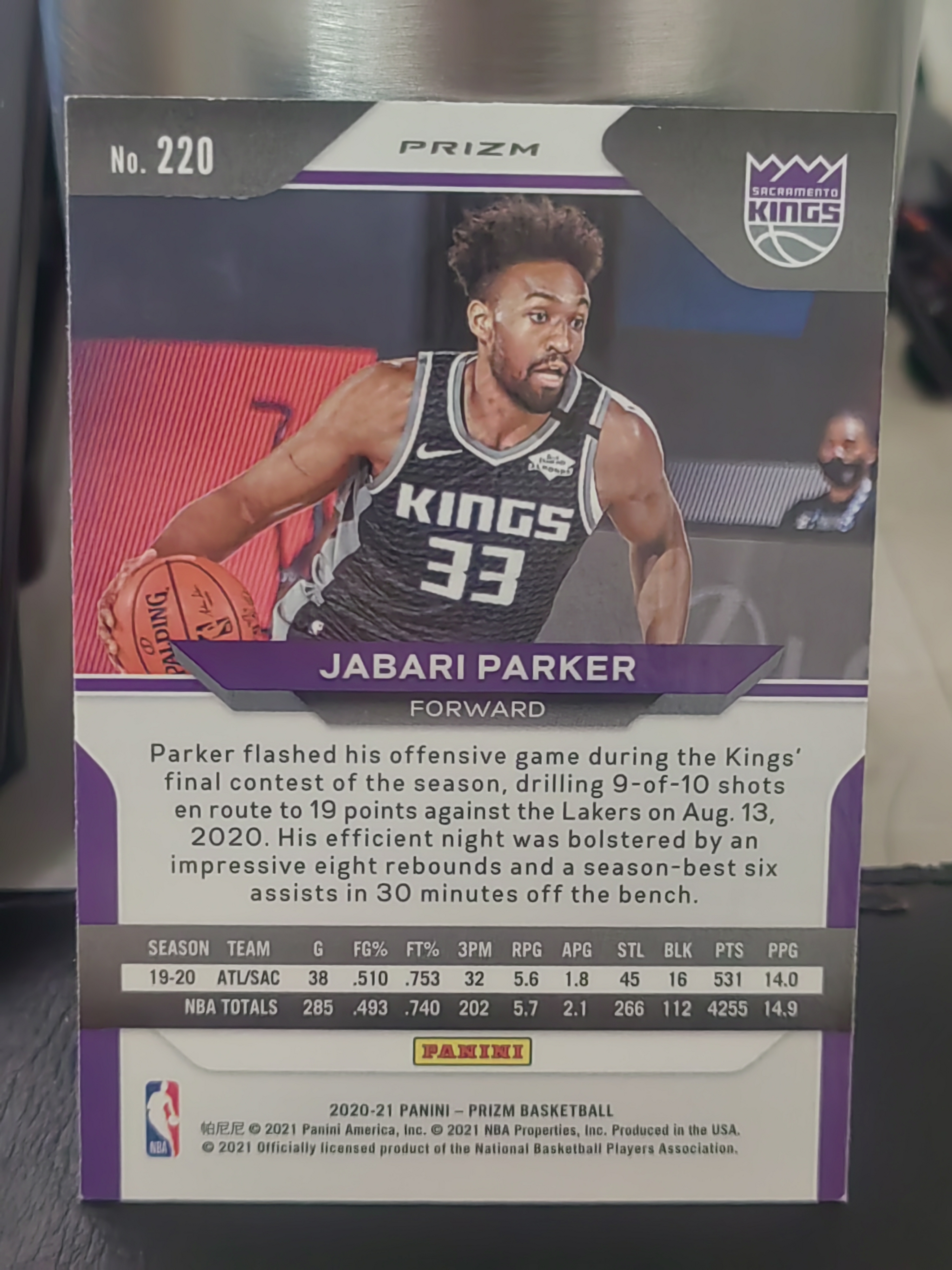 2020-21 Panini Prizm Jabari Parker PZ 三色折 贾巴里 帕克 国王 篮 白边白角 不保卡品 卡品如图