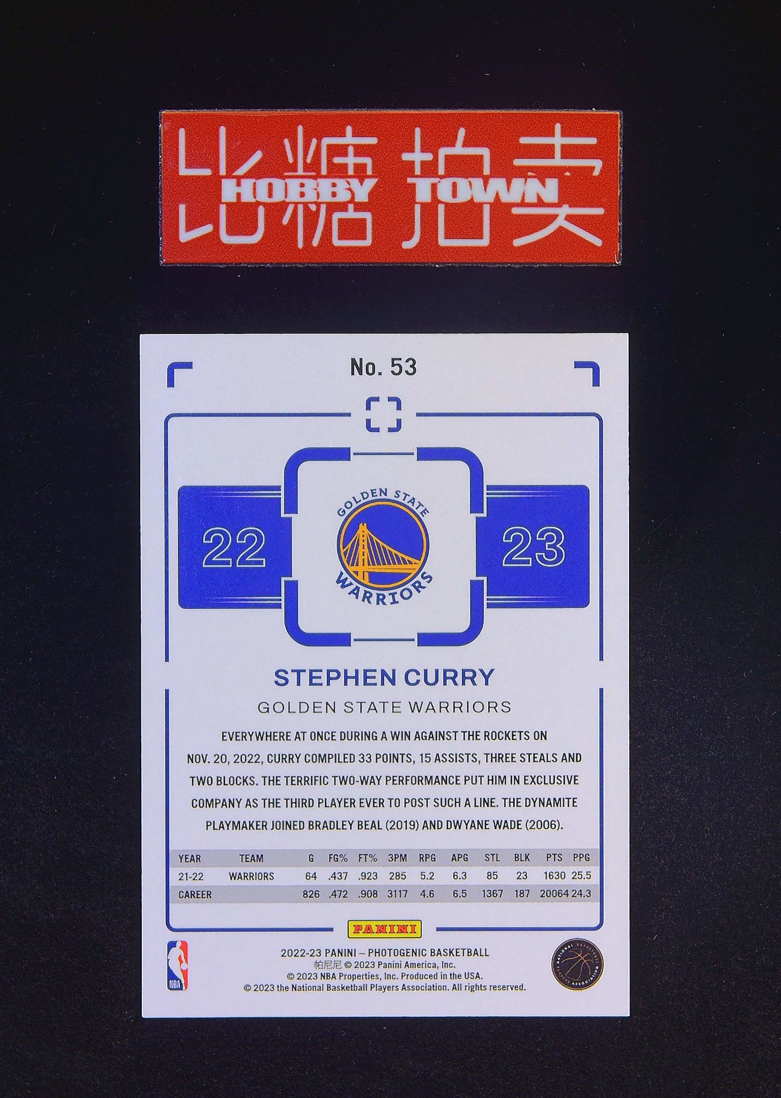 2022-23 Panini Photogenic Stephen Curry 【比糖拍卖】斯蒂芬 库里 小学生 上镜快照 Base USA联盟门面投资首选轻印(黑胶汉堡