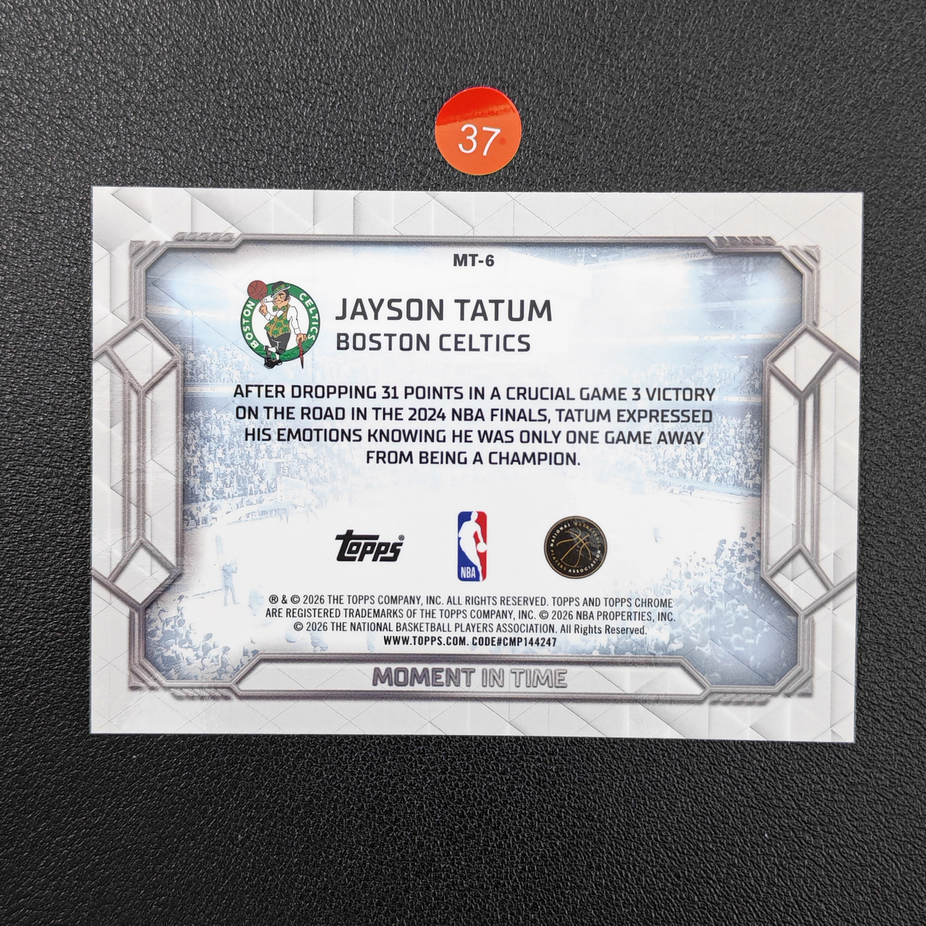 【鹰歌拍卖】塔图姆 凯尔特人 MomentinTime特卡|2025-26 Topps Chrome Update 獭兔 24总决G3 31分 总冠军 凑套必备 不保卡品 #momo