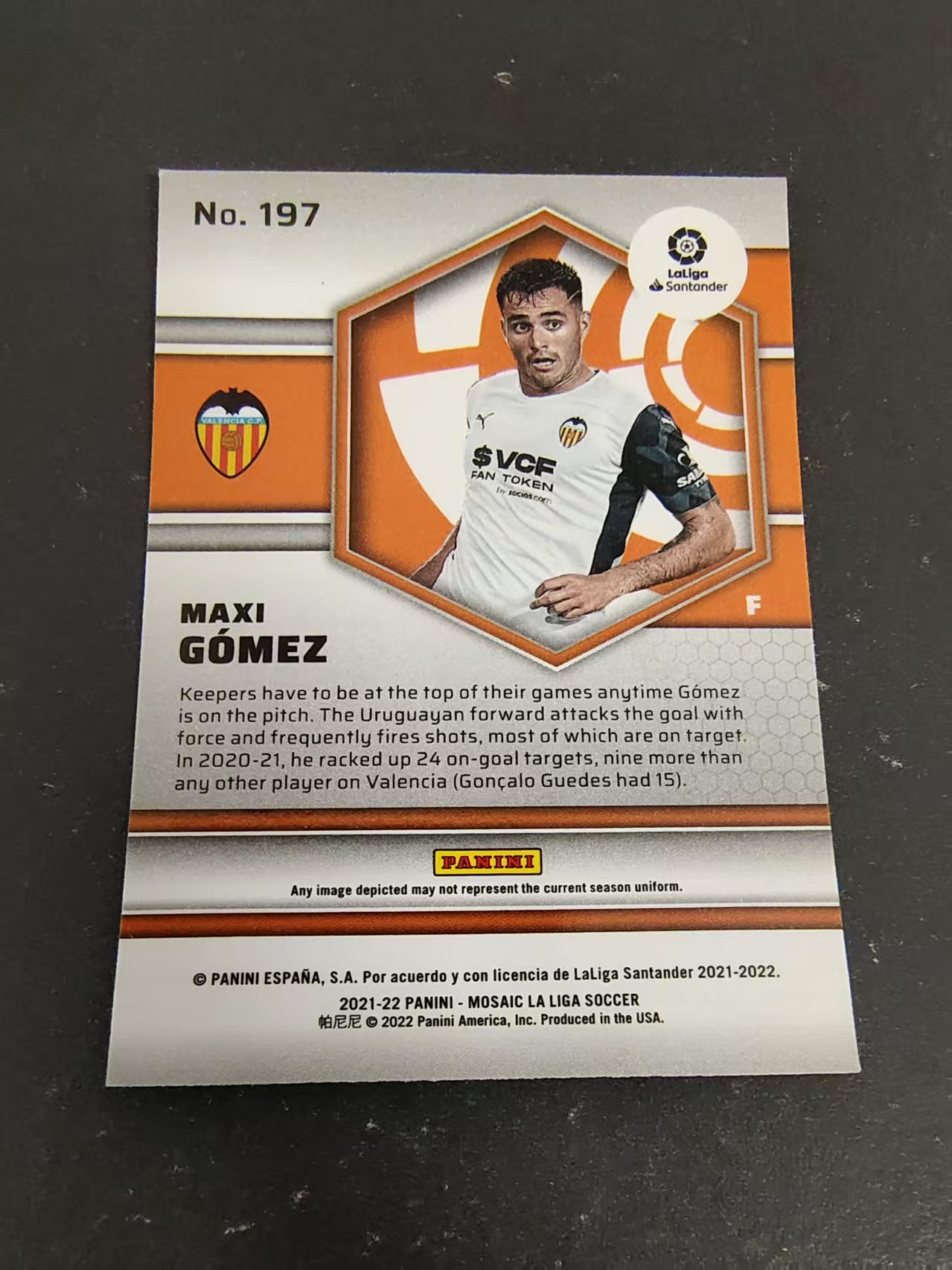 【可合并,不累计】2021-22 Panini Mosaic Maxi Gomez 马赛克 西甲 瓦伦西亚 马西利诺 戈麦斯 划痕 边角瑕疵 #197