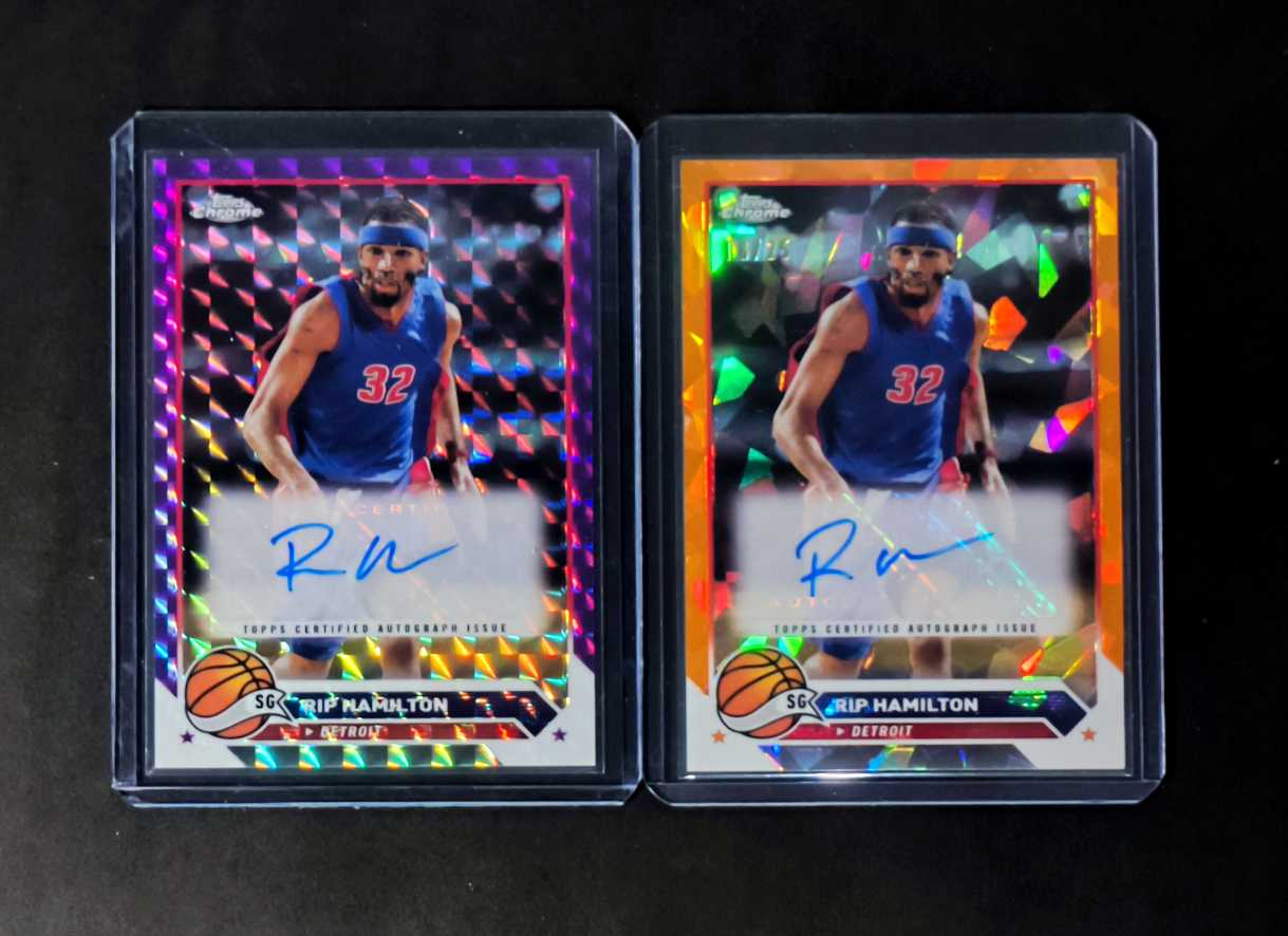 2024 Topps Chrome Richard Hamilton 活塞 面具侠 理查德-汉密尔顿 橙碎冰 紫格子折 签字 贴签 低编 限量25 2张lot 打包 实卡很美 专收必备