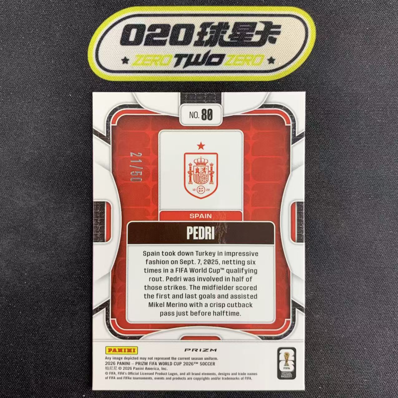 2026 Panini World Cup Prizm Pedri 世界杯Prizm 佩德里 21/50编 红折 西班牙 瑕疵如图 @OSORA