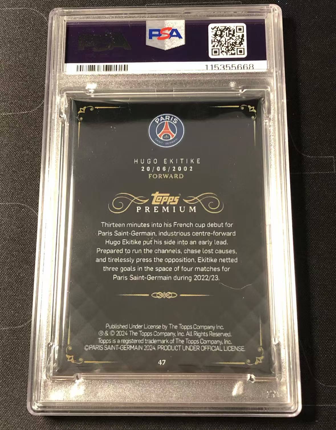 2023-24 Topps Premium PSG Hugo Ekitike 巴黎圣日耳曼 高端队盒 埃基蒂克 红宝石 红平行 大比例 特卡 巴黎 法兰克福 利物浦 4/5编 PSA8分 小小王A30