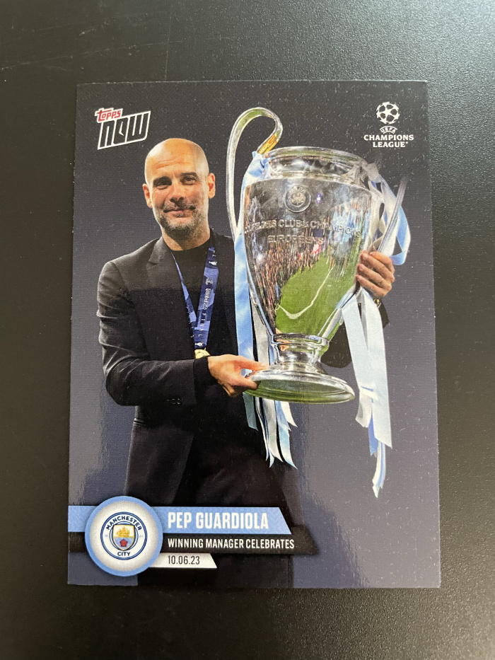 2023 Topps now Pep Guardiola 【hellfire拍卖】topps now系列 曼城 西班牙 瓜迪奥拉 三冠王梦幻赛季 赛后捧杯时刻