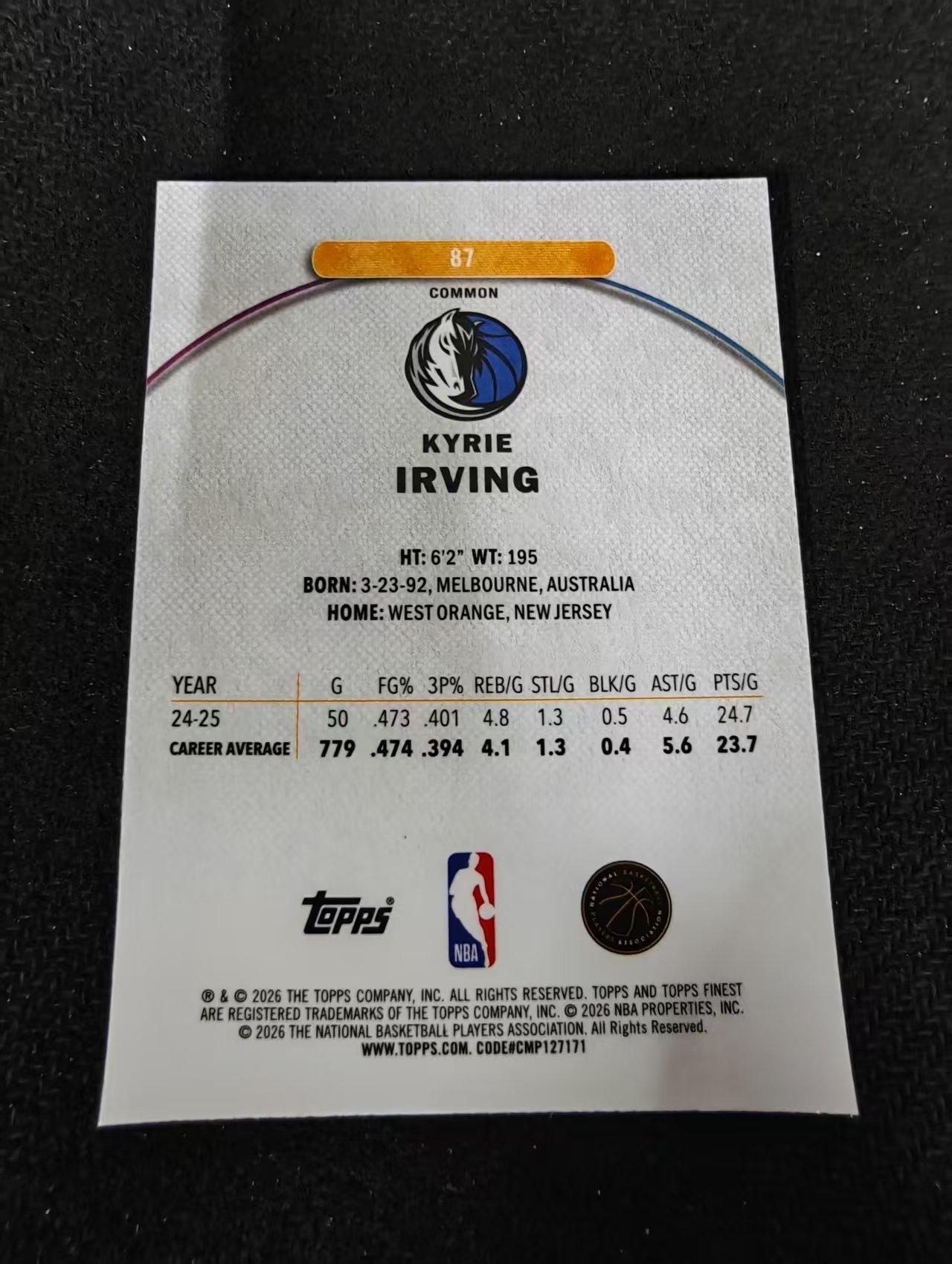 2026 Topps Finest Kyrie Irving 独行侠 凯里 欧文 欧神仙 格子折 棋盘折 折射 一级 瑕疵如图