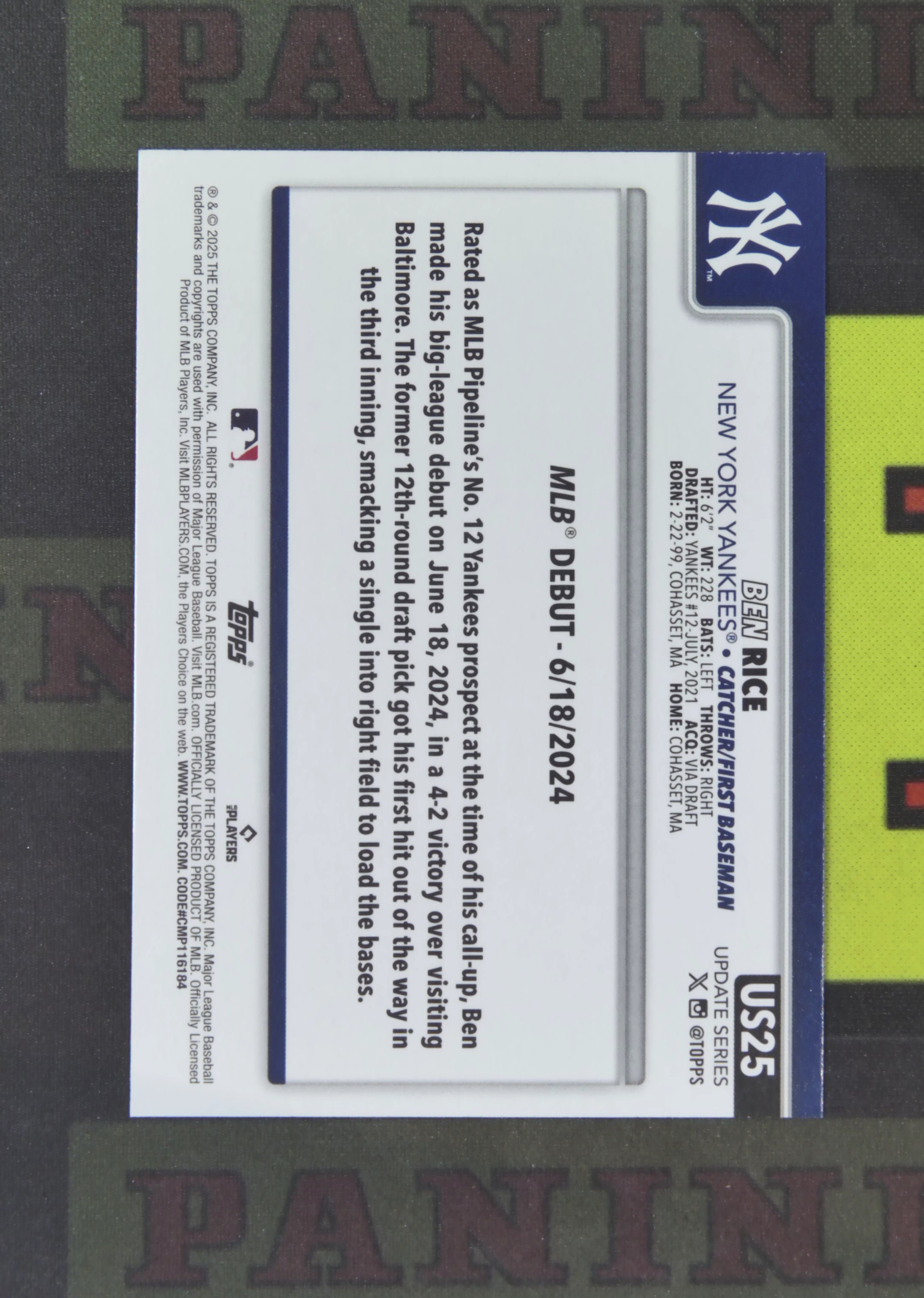 2025 Topps Update Ben Rice RC Nirvana Project 本 莱斯 赖斯 纽约扬基 新秀 首秀 南瓜折 折射 万圣节 比例 SP 卡品如图 收藏必备 吴¥