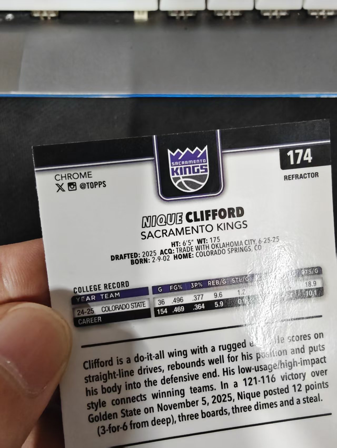 2026 Topps Chrome Update TCU 国王 Nique Clifford 尼克 克利福德 新秀RC 银折 瑕疵如图