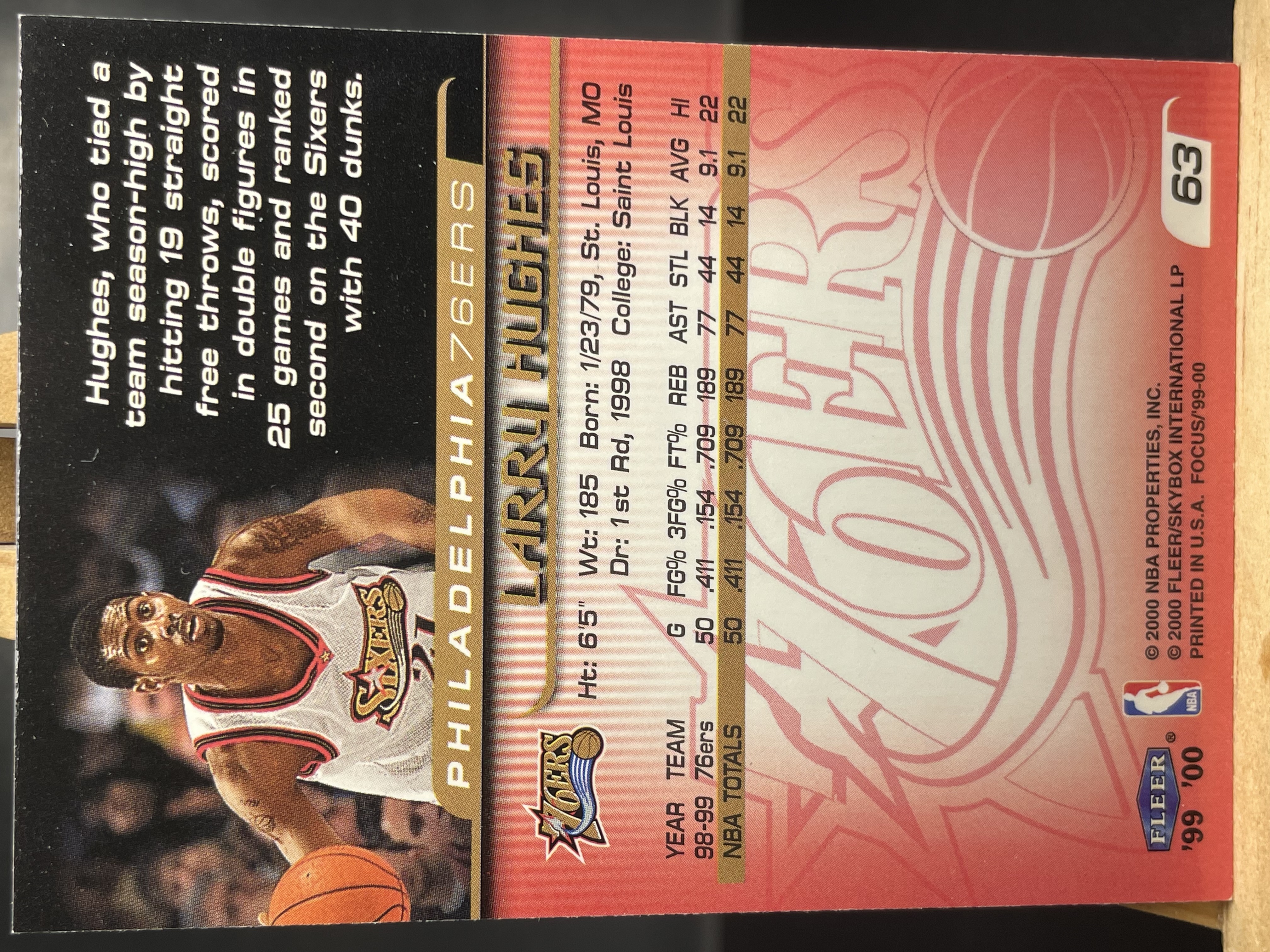 (C3) 2000 FLEER 老卡 拉里 休斯 76人 近期大热球星 收藏必备 卡面老化 边角暇 ! ! !