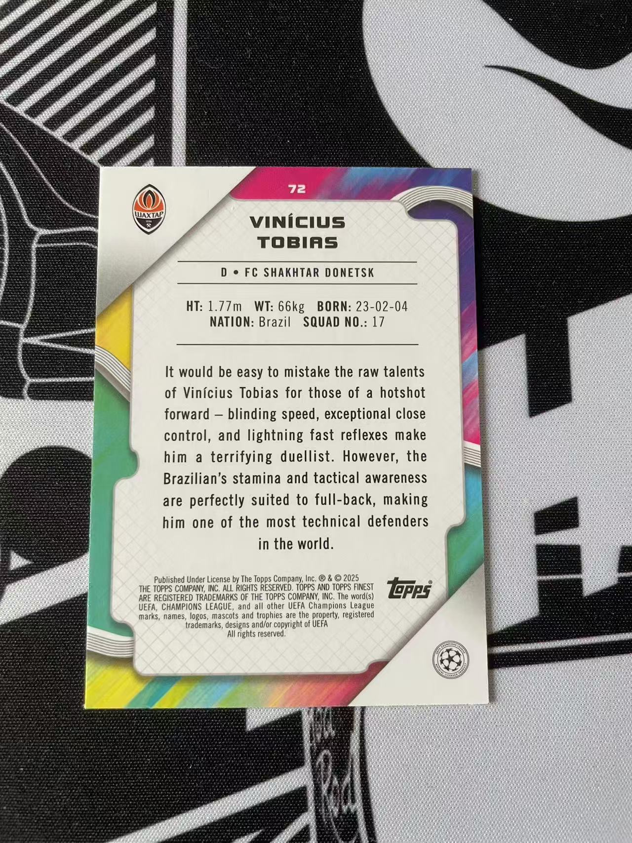 2025 Topps Finest Vinicius Tobias 欧冠 欧战 TC 顿涅茨克矿工 维尼修斯 托比亚斯 RC 新秀 /99 绿熔岩折 凑套必备 卡品如图