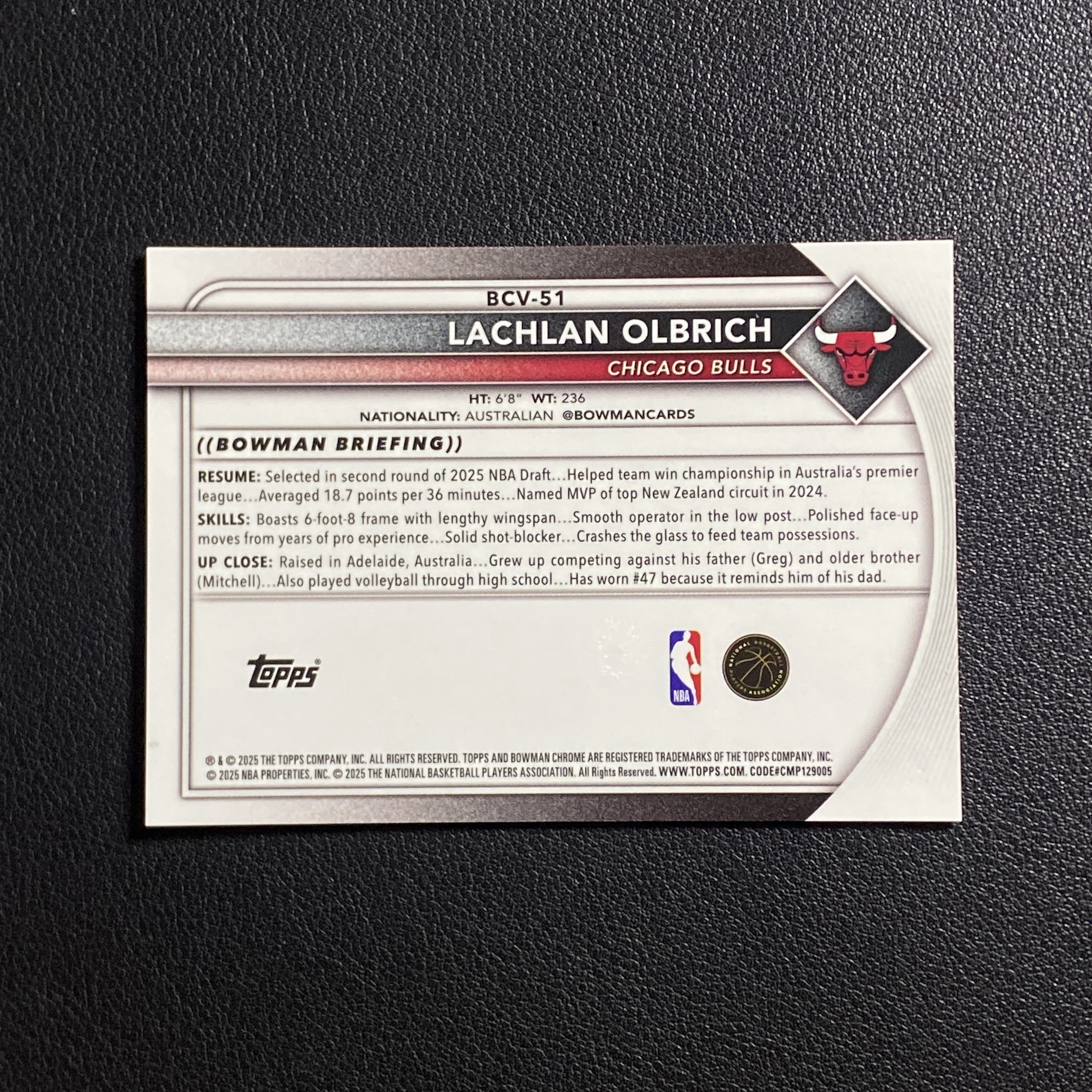 【伦子】2026 TOPPS CHROME BOWMAN RC 新秀 公牛 LACHLAN OLBRICH 拉克伦 奥尔布里希 50编 爬虫折射 正base 瑕疵见图 SAMM-04