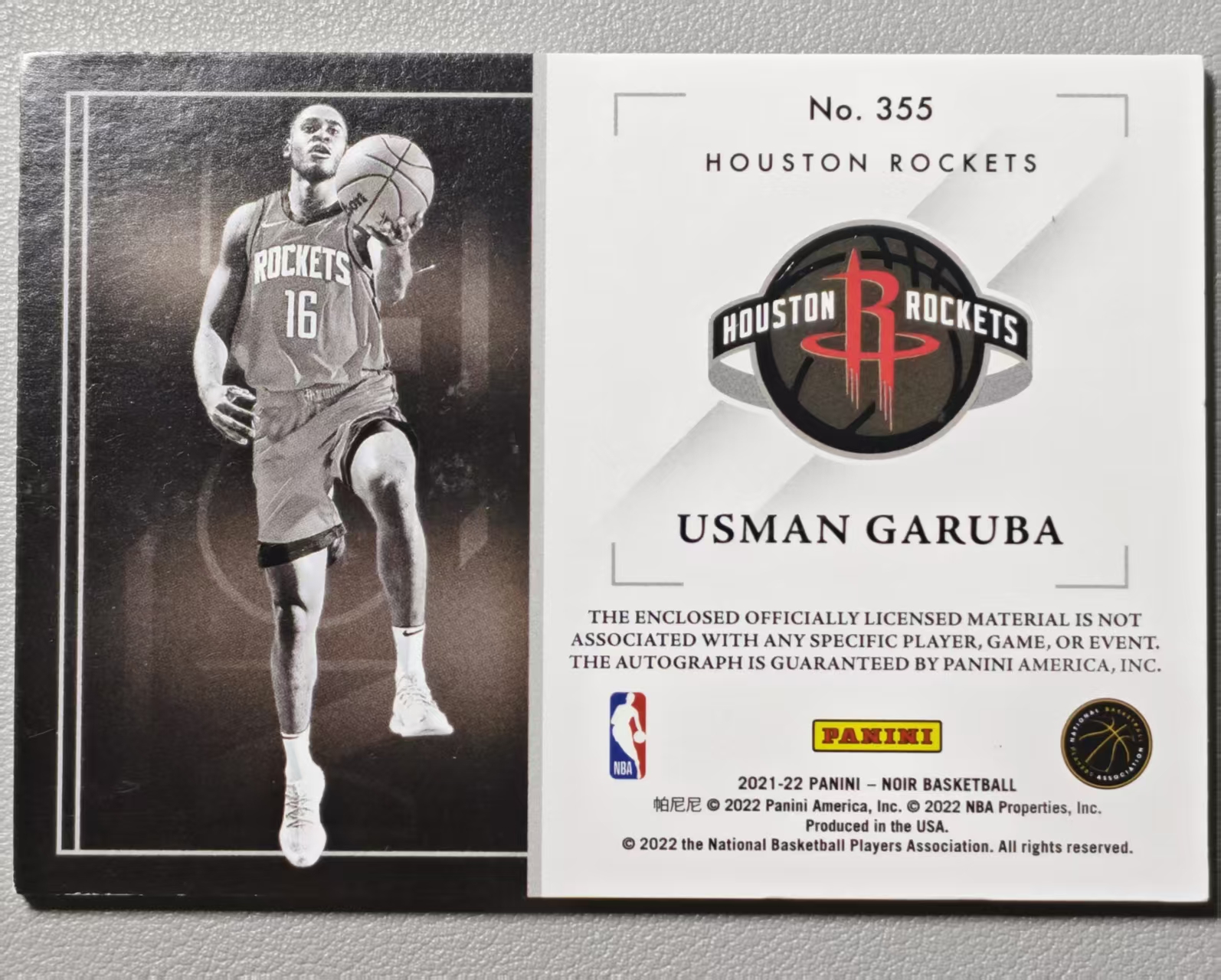 【阿泽代卖】2021-22 Panini Noir 诺尔 Usman Garuba 火箭 新秀 RC 奥斯曼 加鲁巴 签字 卡签 /99编 RPA Patch 暴力切割 卡品如图 介意勿拍-硕哥