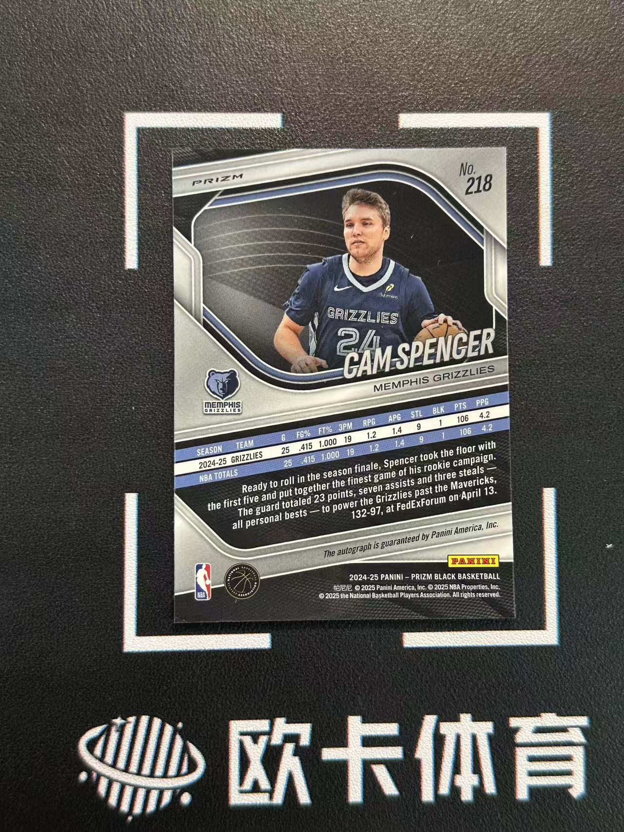 2024-25 Panini Prizm Black Cam Spencer RC 【欧卡体育】pz 新秀 卡姆 斯潘塞 签字 银折 base签 灰熊 卡品如图(YDD)