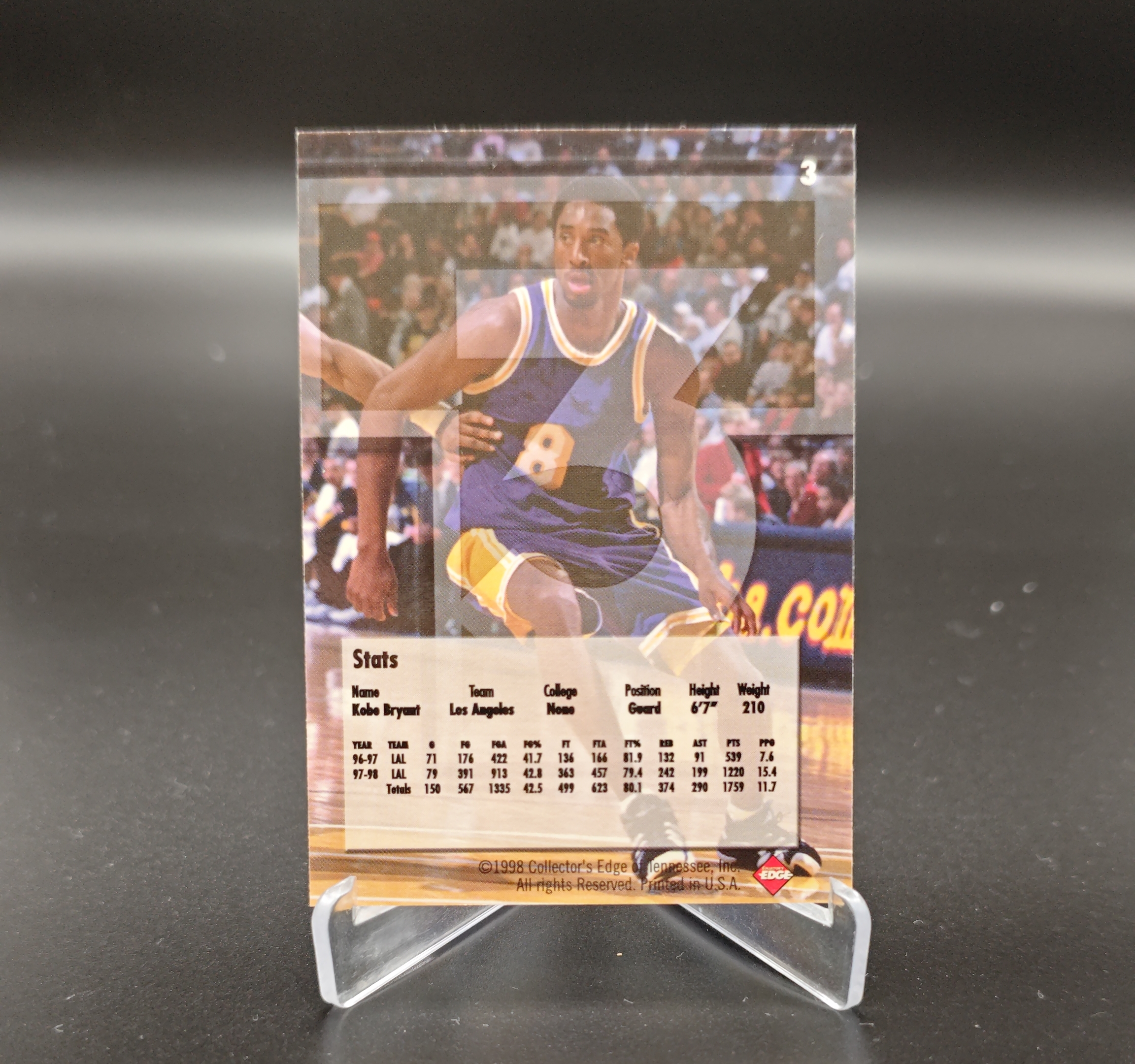 1998 Collector's Edge 3 Kobe Bryant #3 科比 布莱恩特 小飞侠 曼巴 黑曼巴 mamba 洛杉矶湖人 卡品如图