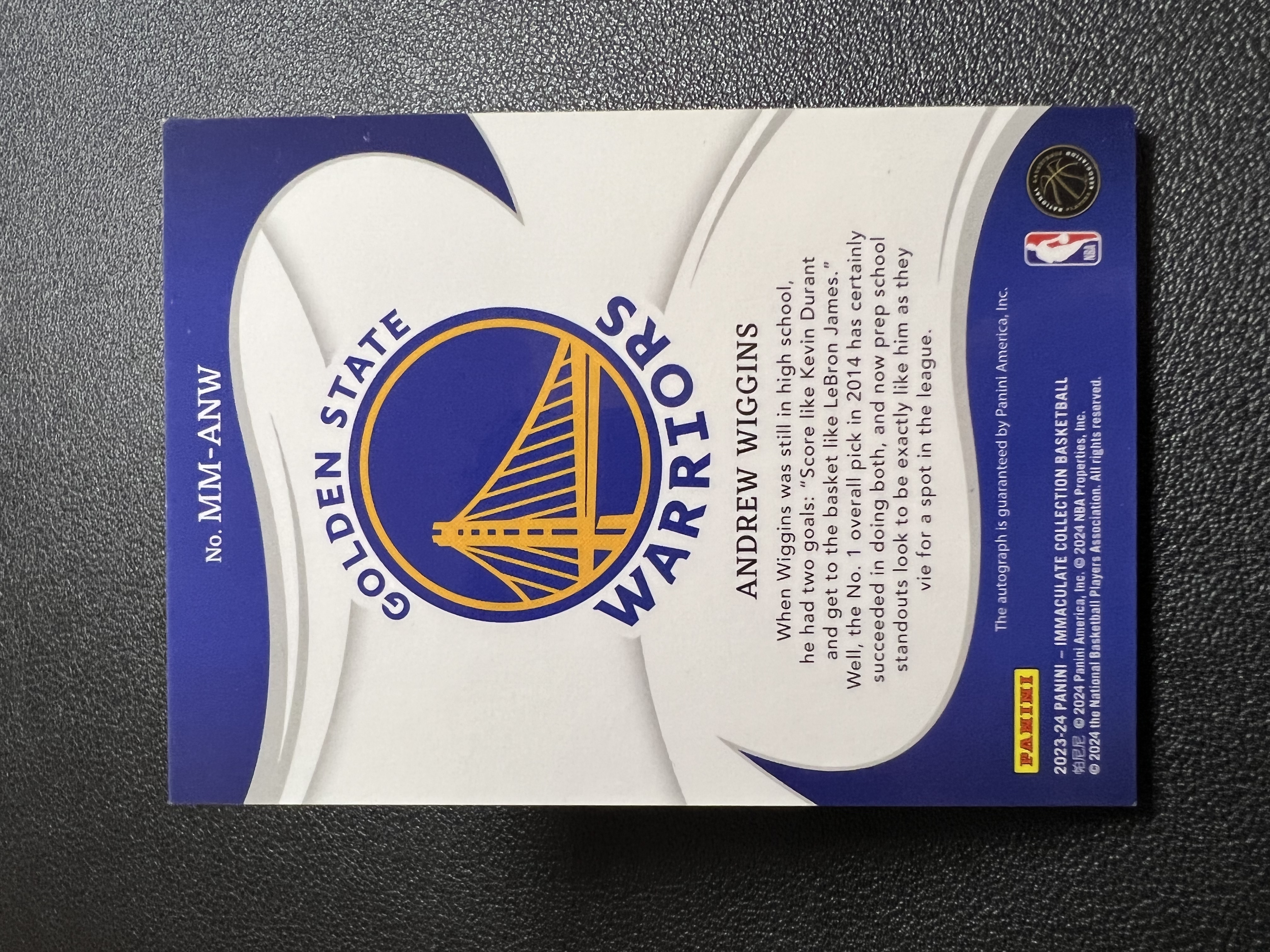 2023-24 Panini Immaculate Andrew Wiggins 【星佑代卖】IMM 勇士 安德鲁 威金斯 维金斯 签字 卡签 08/25编 收藏必备