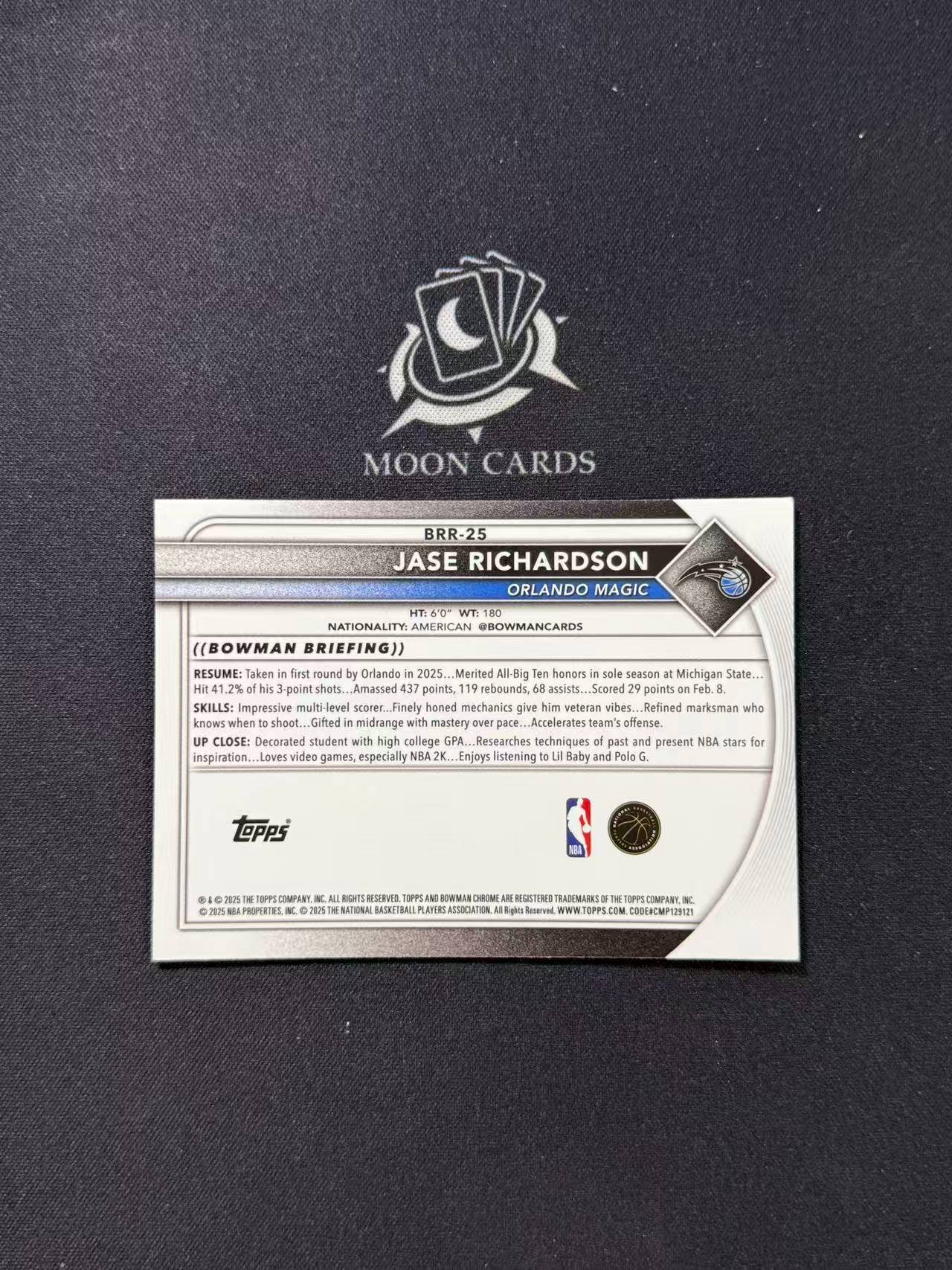 【梦卡拍卖】2025-26 Topps Bowman Chrome Jase Richardson 杰斯 理查德森 魔术 新秀rc 银折 红rc标 #DD# A05