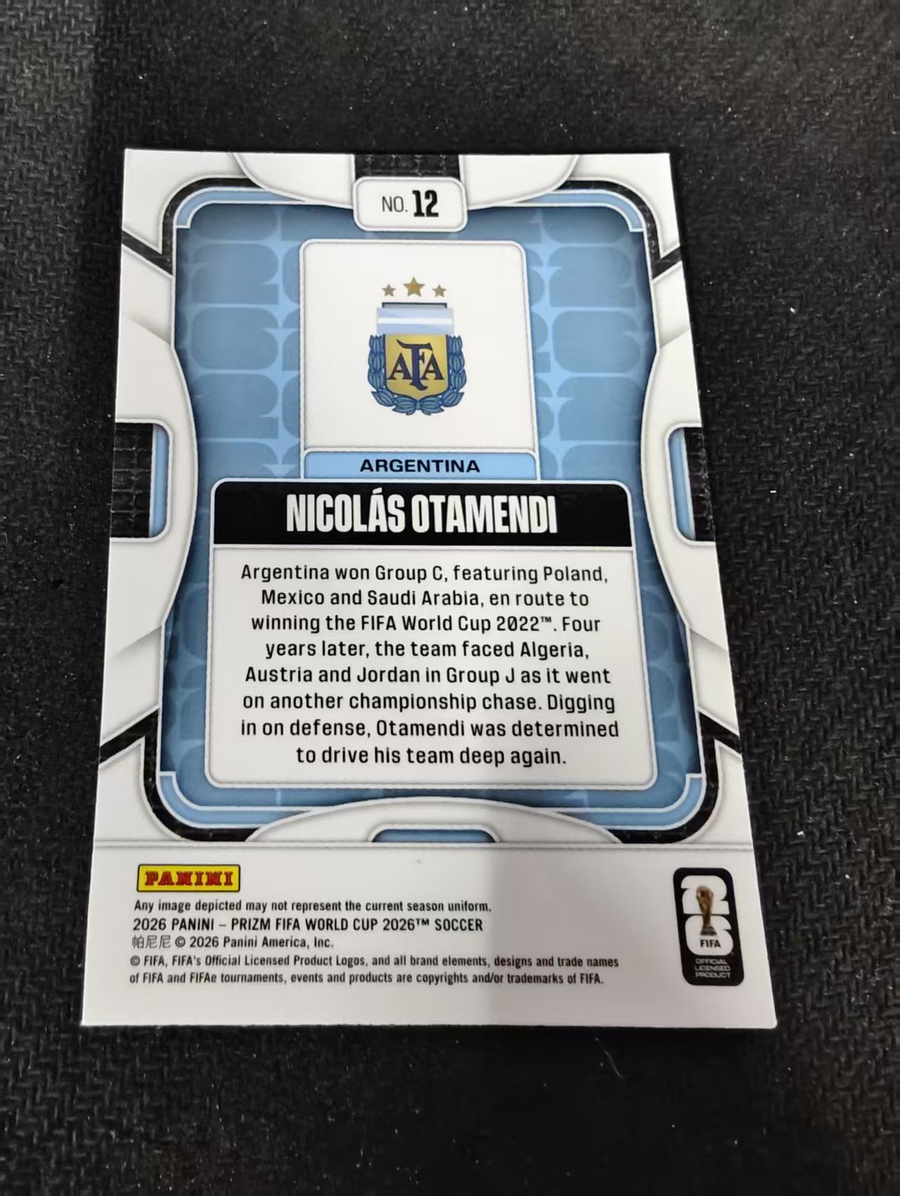 2026 Panini World Cup Prizm 阿根廷 Nicolas Otamendi 尼古拉斯 奥塔门迪 PZ世界杯 划痕 边角瑕疵#12