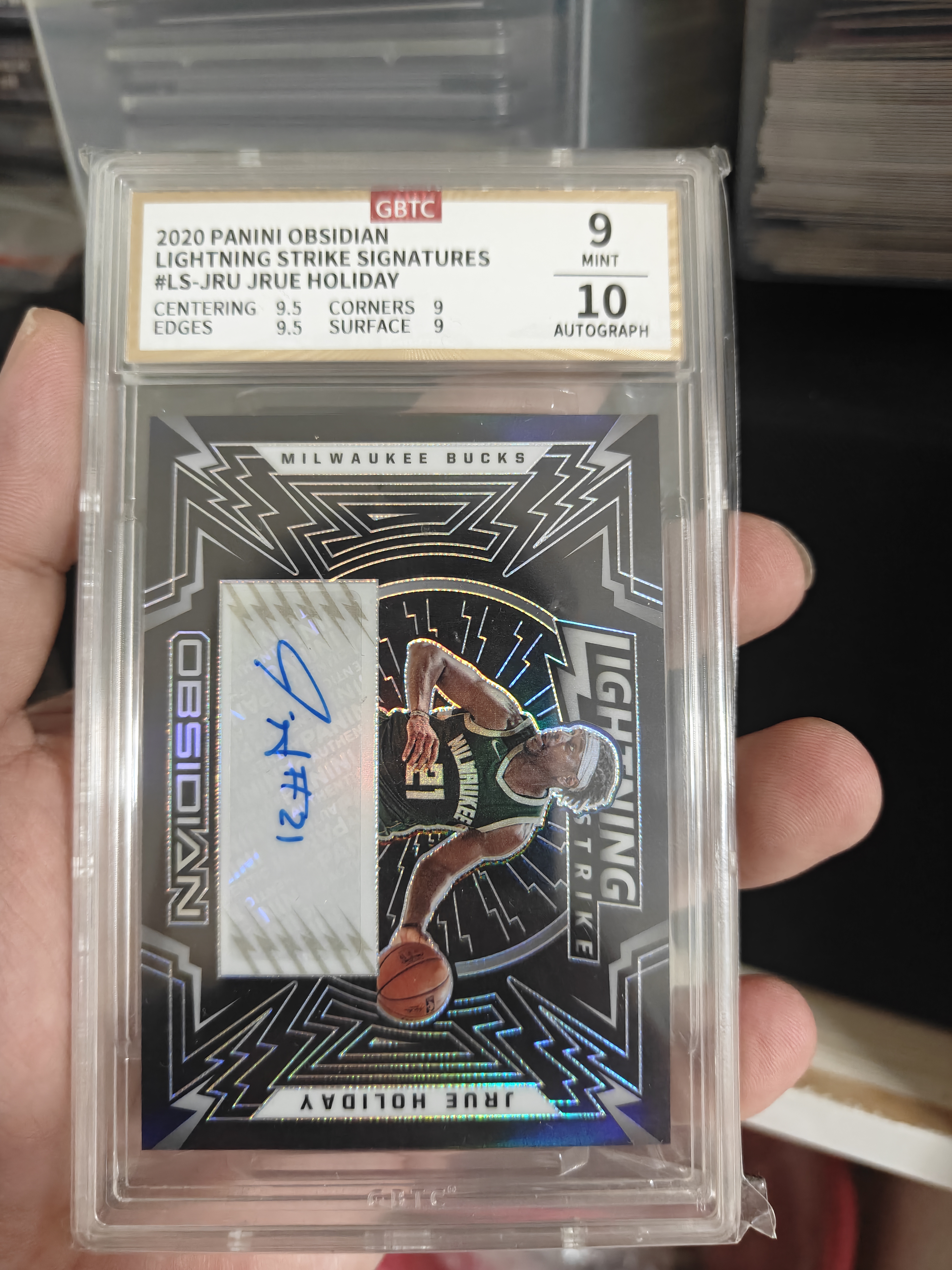 2020-21 Panini Obsidian Jrue Holiday #LS-JRU 公博9 折射 霍勒迪 黑曜石 雄鹿 99编 签字 公博评级 完美签字10分