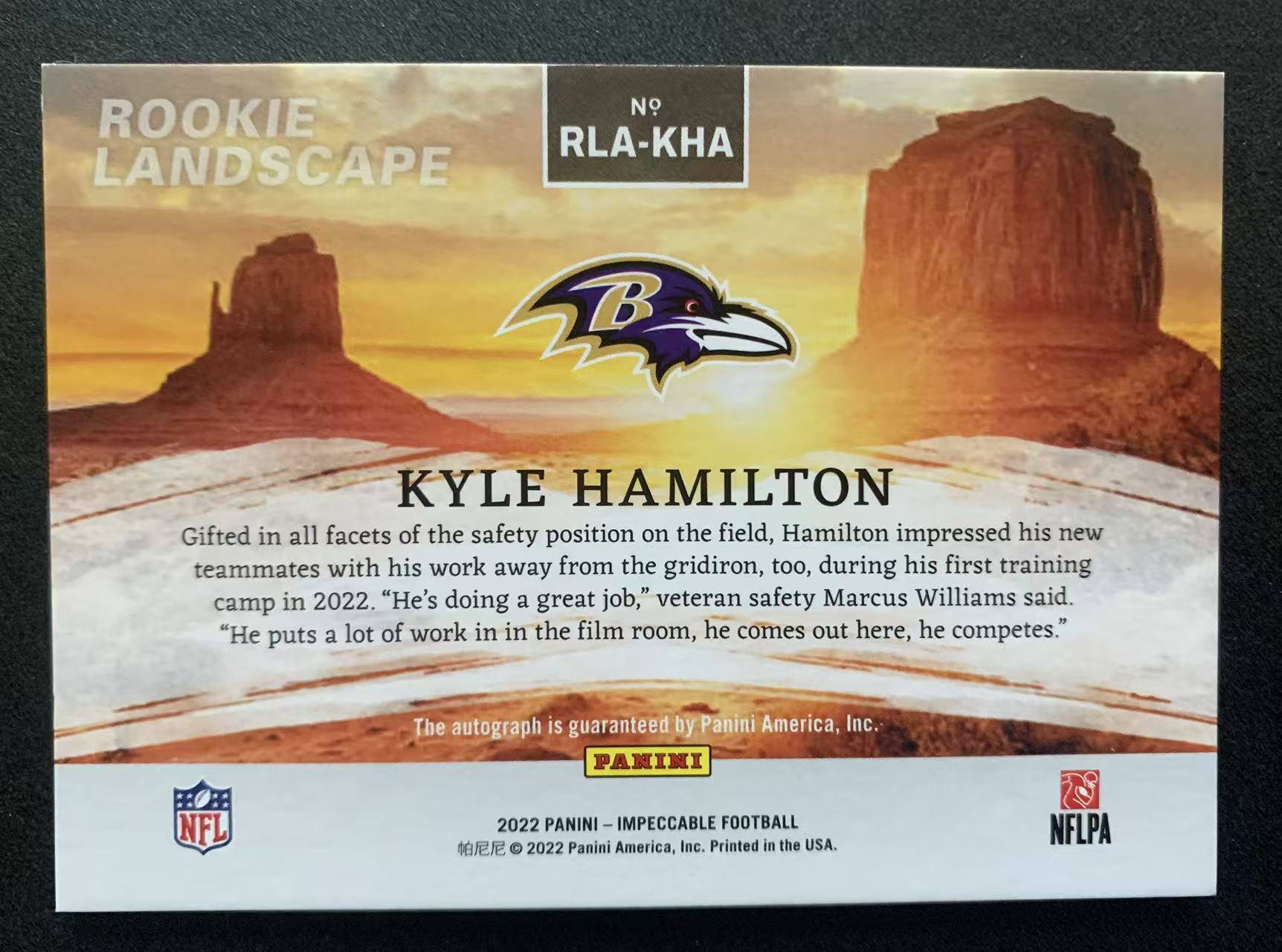 【瞳瞳代卖】2022 Panini Impeccable NFL 橄榄球 小真金 凯尔 汉密尔顿 Kyle Hamilton 99编 新秀 RC 签名卡 联盟最强安全卫