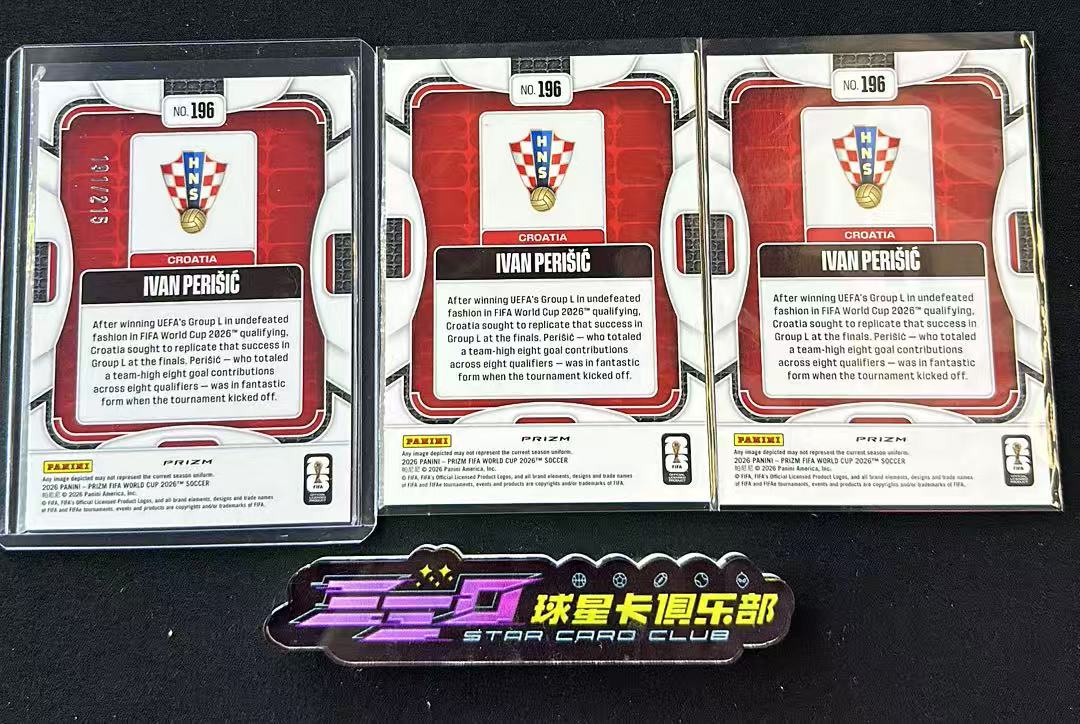 7913【330球星卡实体店代卖】PANINI 2026 WORLD CUP PRIZM 克罗地亚传奇边路 佩里西奇 IVAN PERISIC 橙潘多拉 191/215 银折 潘多拉折 3张(R凡)