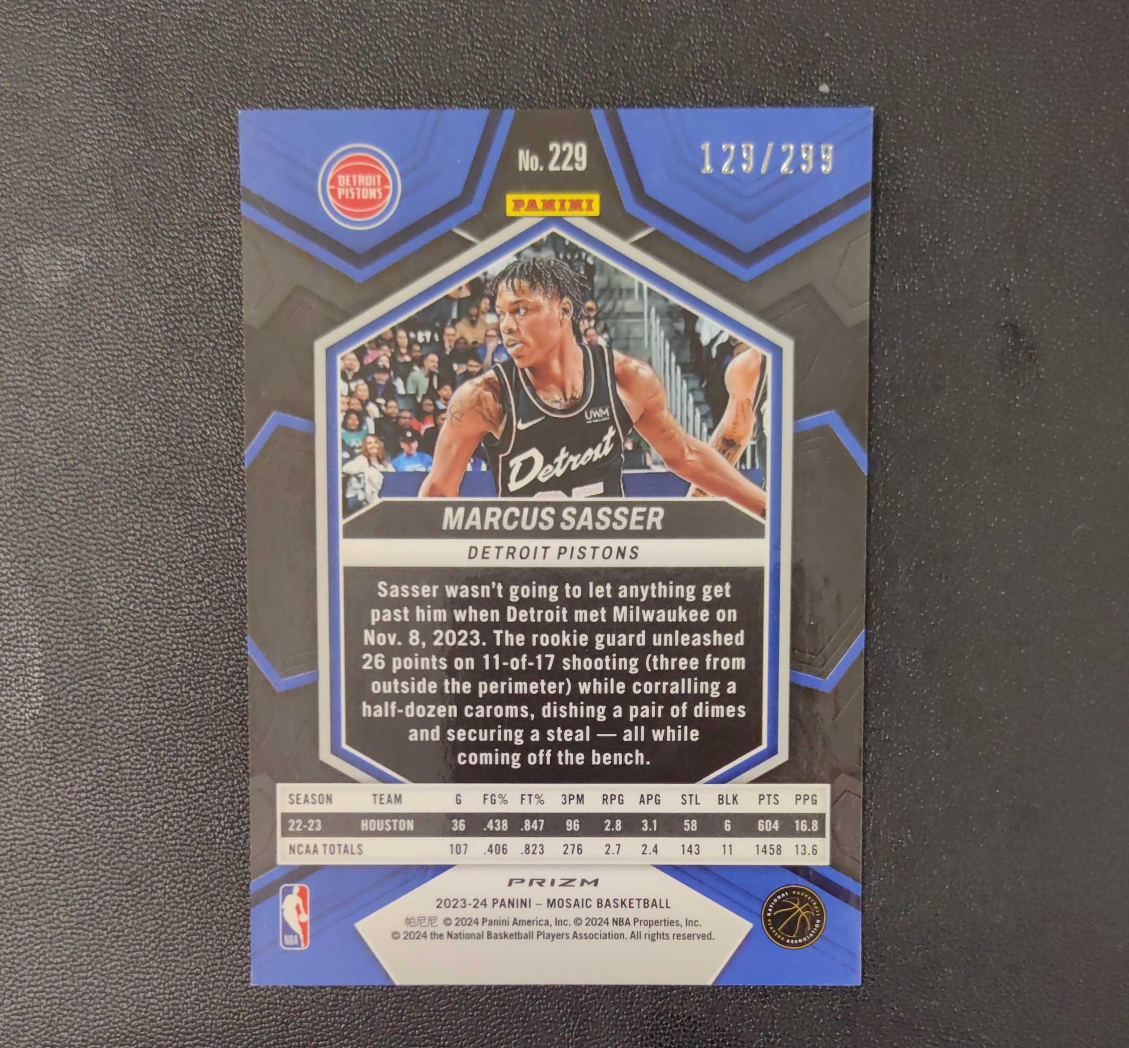 2023-24 Panini Mosaic Marcus Sasser RC 马赛克 活塞 马库斯 萨瑟 新秀 红变形折 299编 东契奇 sga 库里 文班亚马 詹姆斯 多张再拍